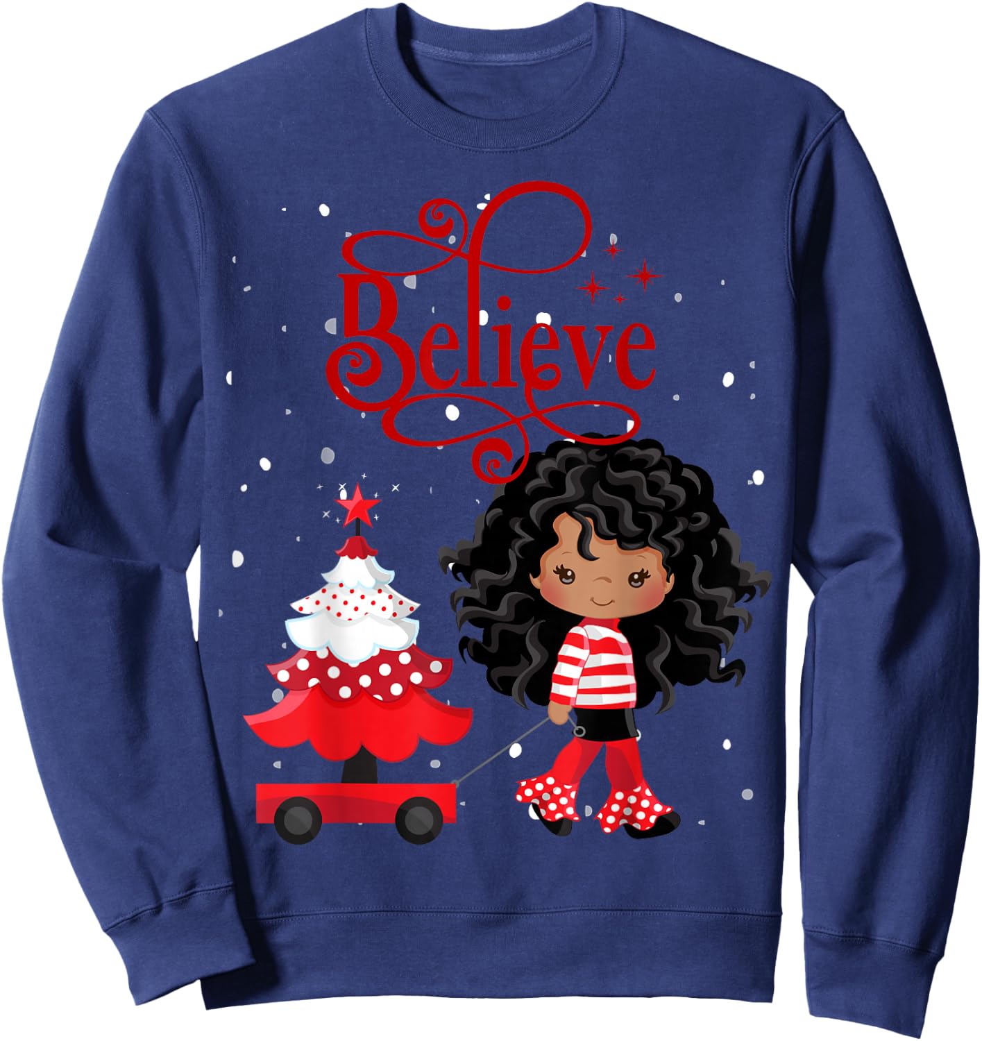 Black Girl Santa Holiday African American Christmas Believe Sweatshirt - Sweatshirt | Navy