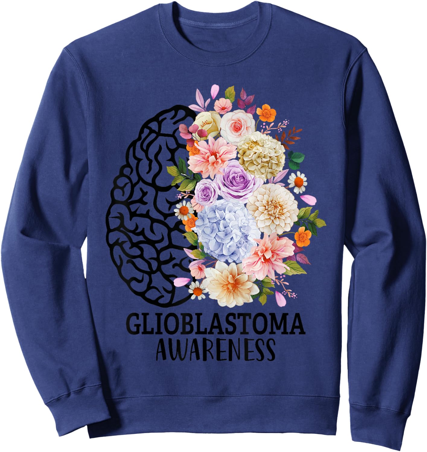Floral Glioblastoma Awareness Month Brain Cancer Go Gray Sweatshirt - Sweatshirt | Navy