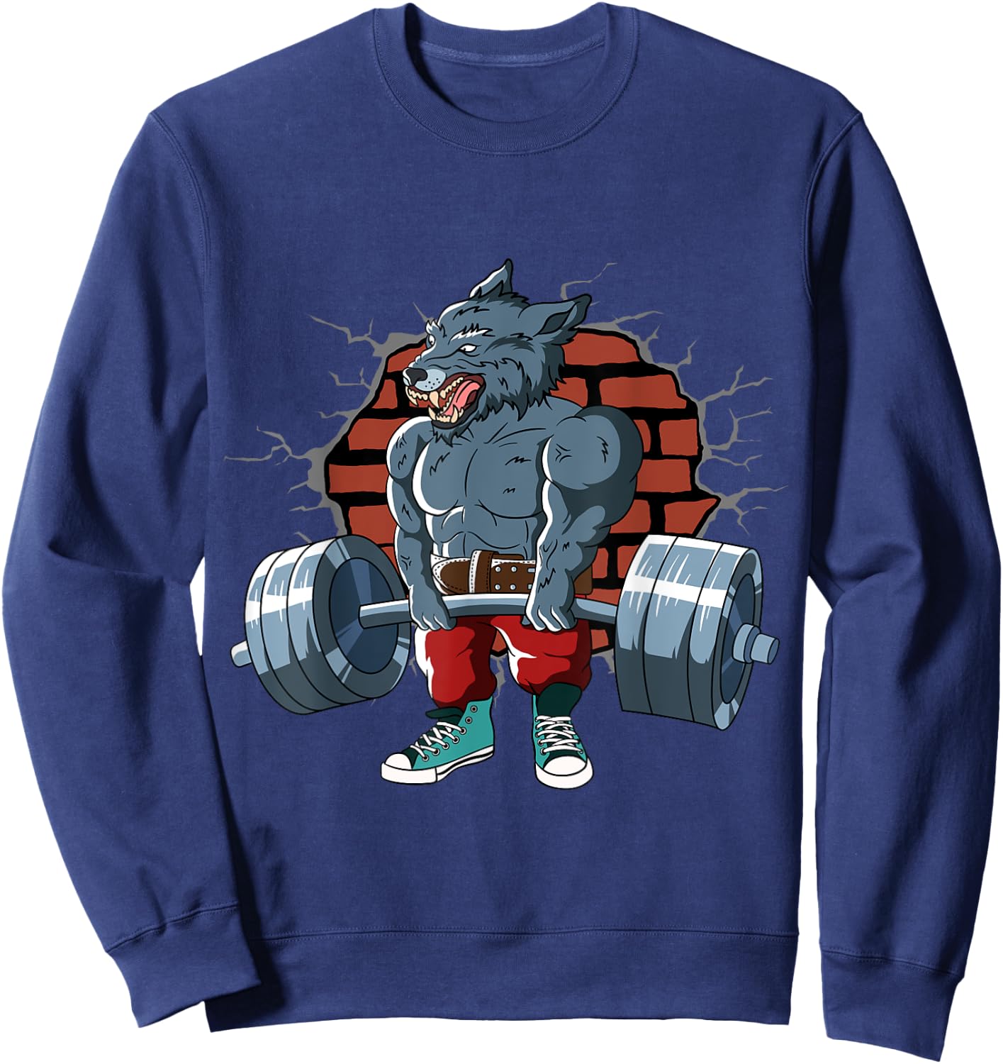Fitness Alpha Wolf doing Deadlift Workout Training Gym Sweatshirt - Sweatshirt | Navy