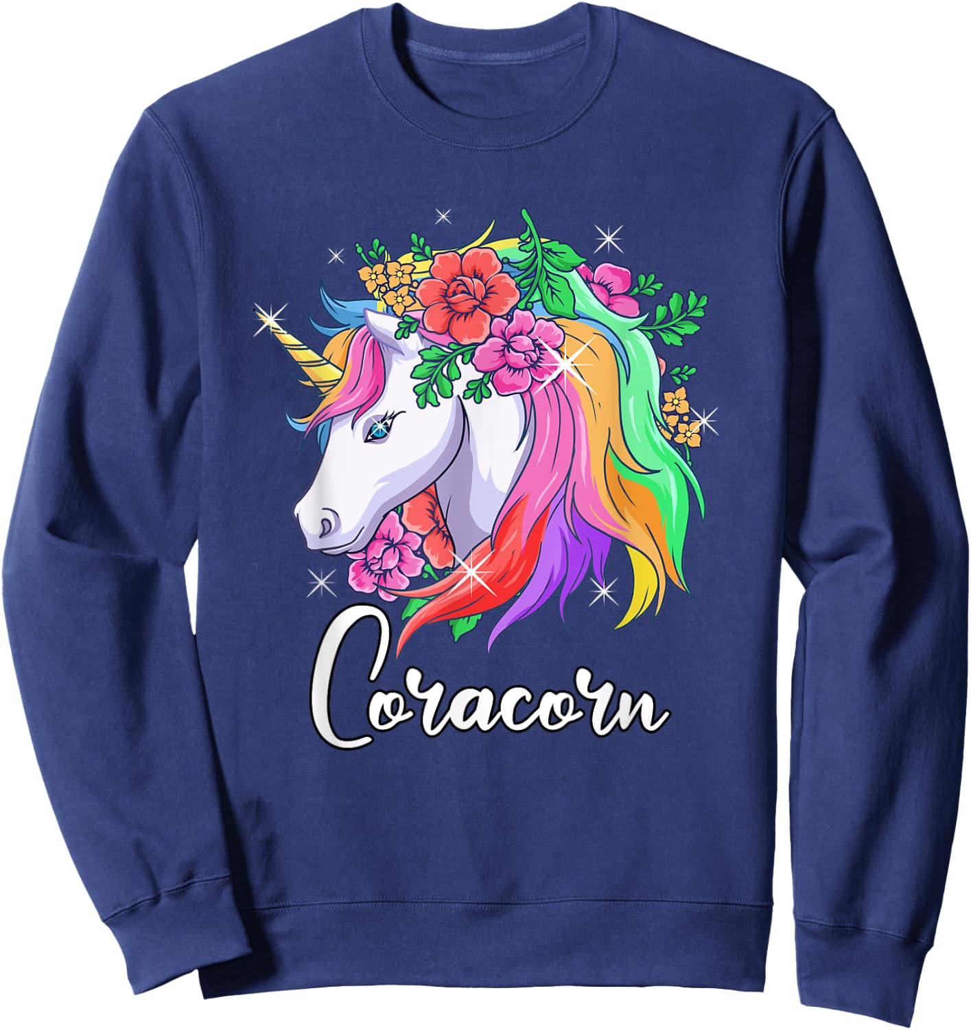 Cute Coracorn Personalized Name Unicorn Cora Sweatshirt - Sweatshirt | Navy