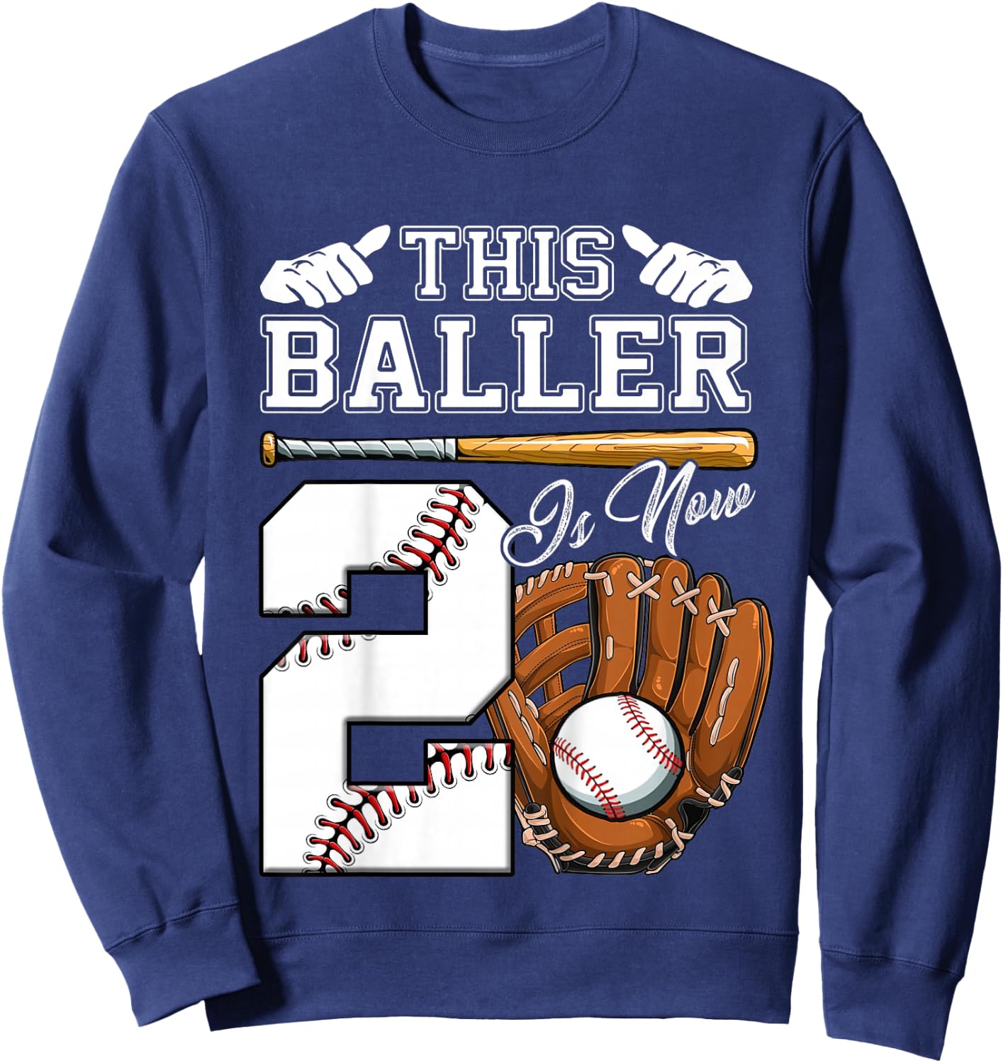 2nd Birthday Gift Two Vintage Baseball Birthday 2 Year Old Sweatshirt - Sweatshirt | Navy