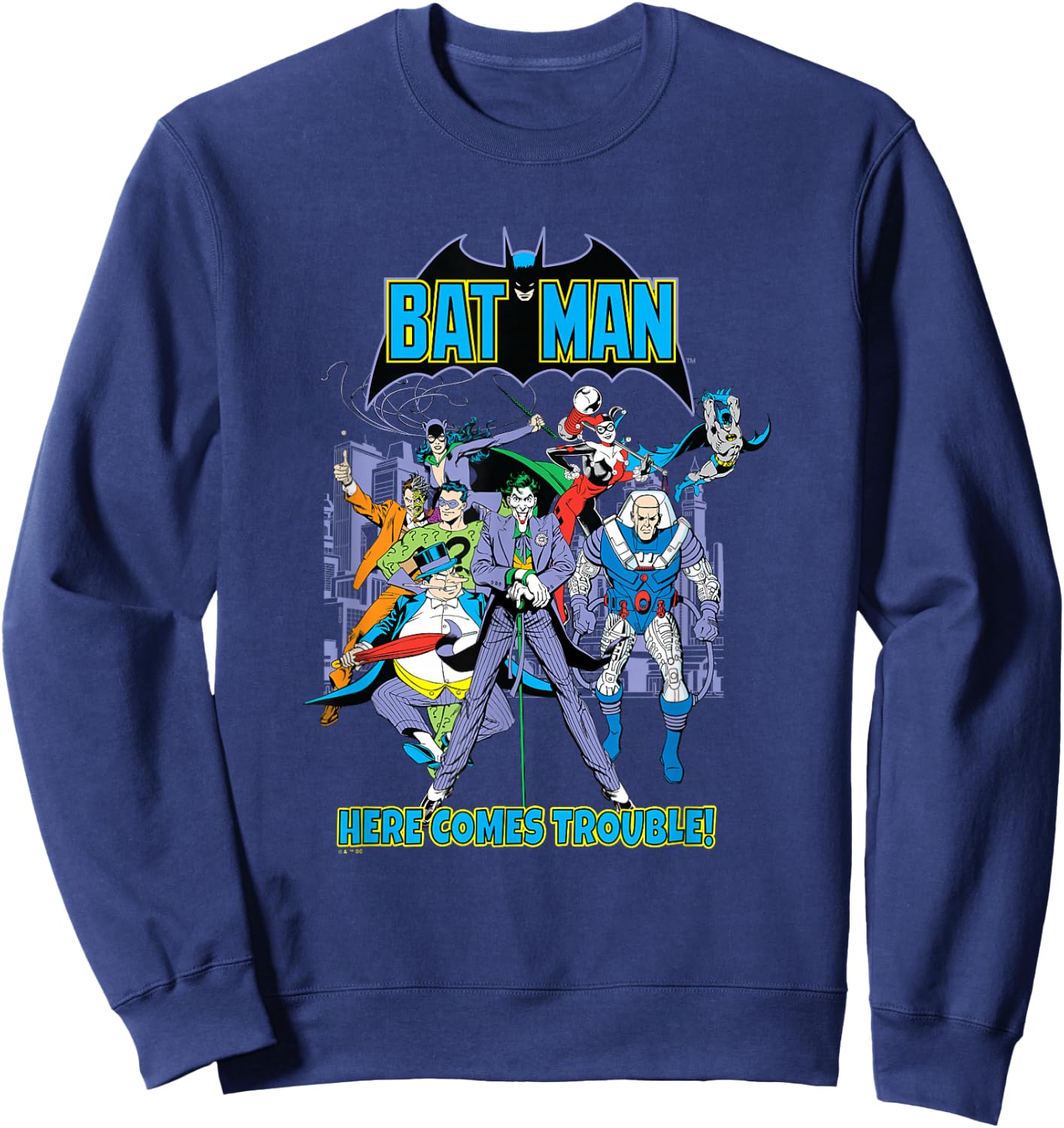 DC Comics Batman Here Comes Trouble! Villain Team Group Shot Sweatshirt - Sweatshirt | Navy