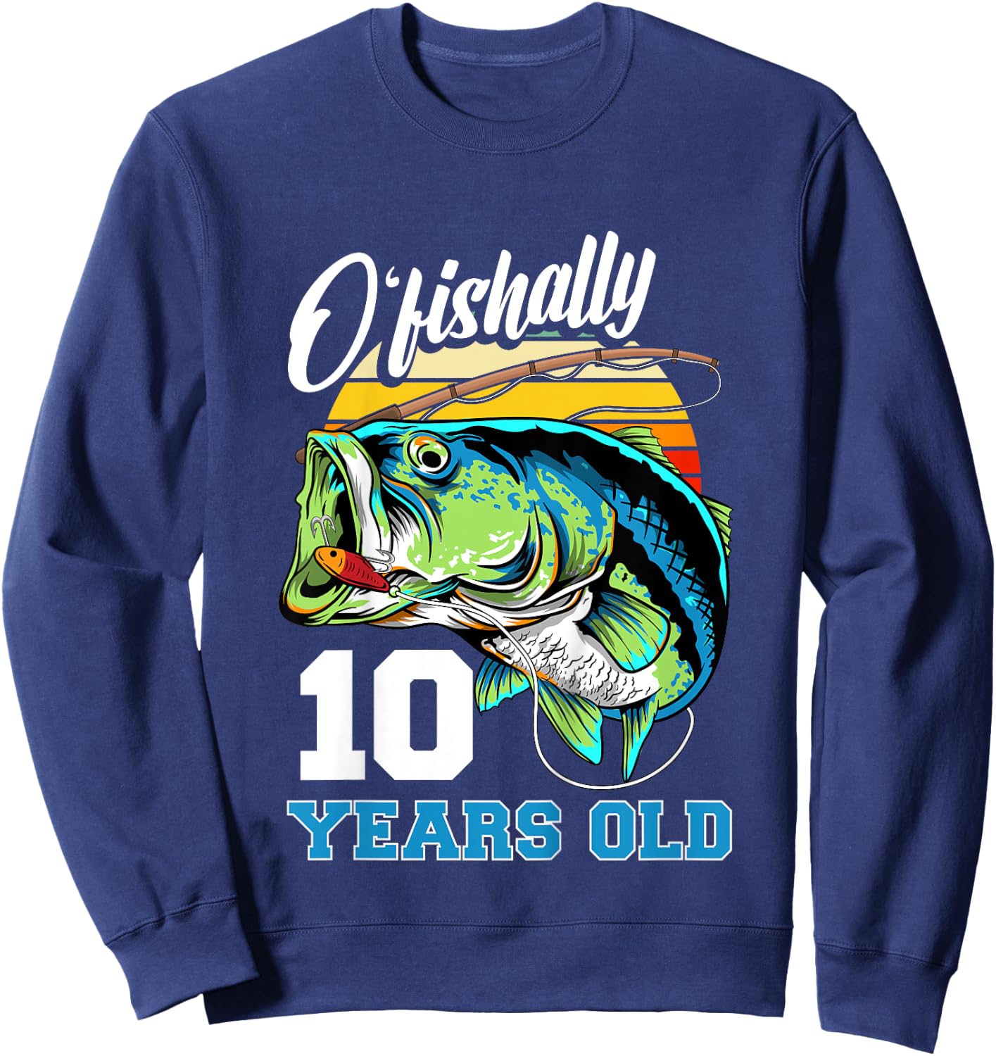 Ofishally 10 Years Old Fisherman 10th Birthday Fishing Sweatshirt - Sweatshirt | Navy