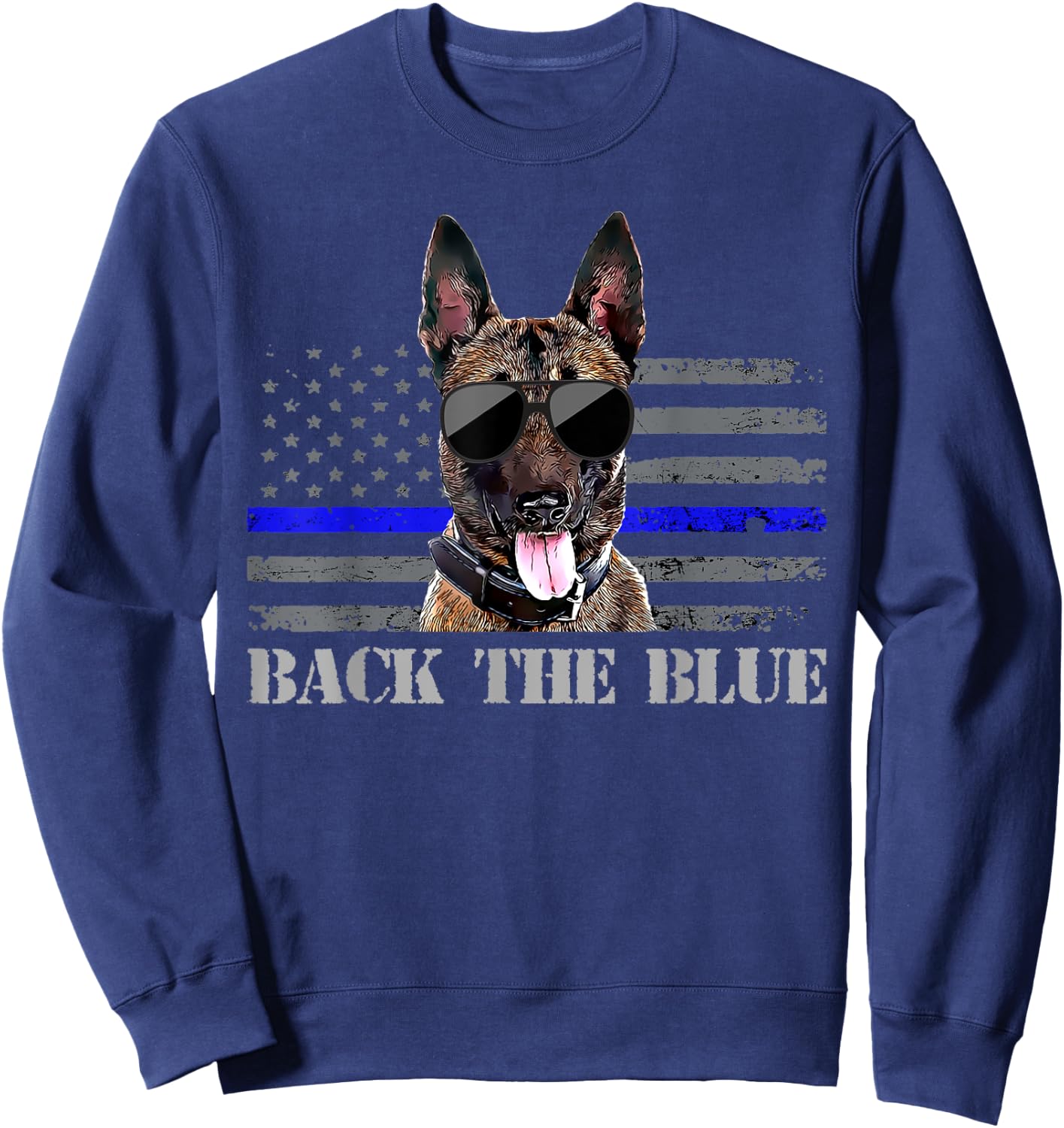 Belgian Malinois Thin Blue Line American Flag Police Dog Sweatshirt - Sweatshirt | Navy