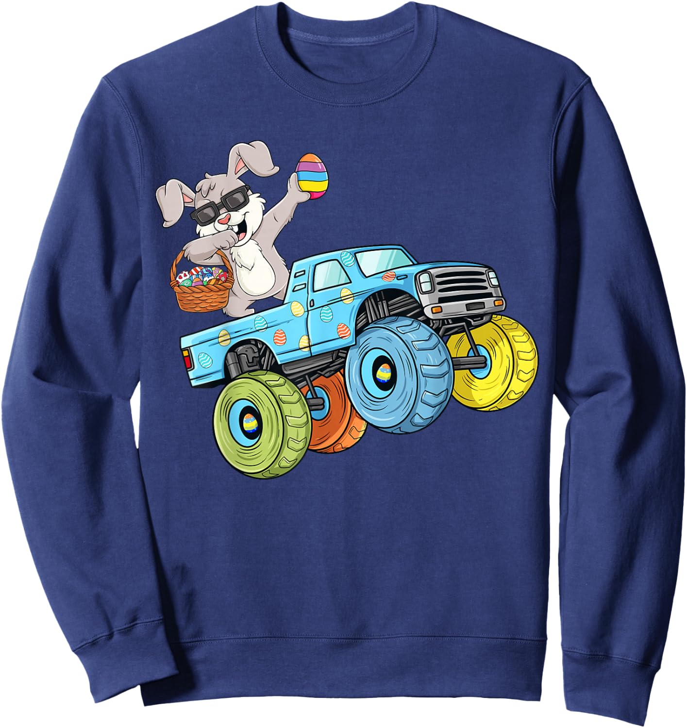 Dabbing Bunny Happy Easter Monster Truck Boys Girls Kids Sweatshirt - Sweatshirt | Navy