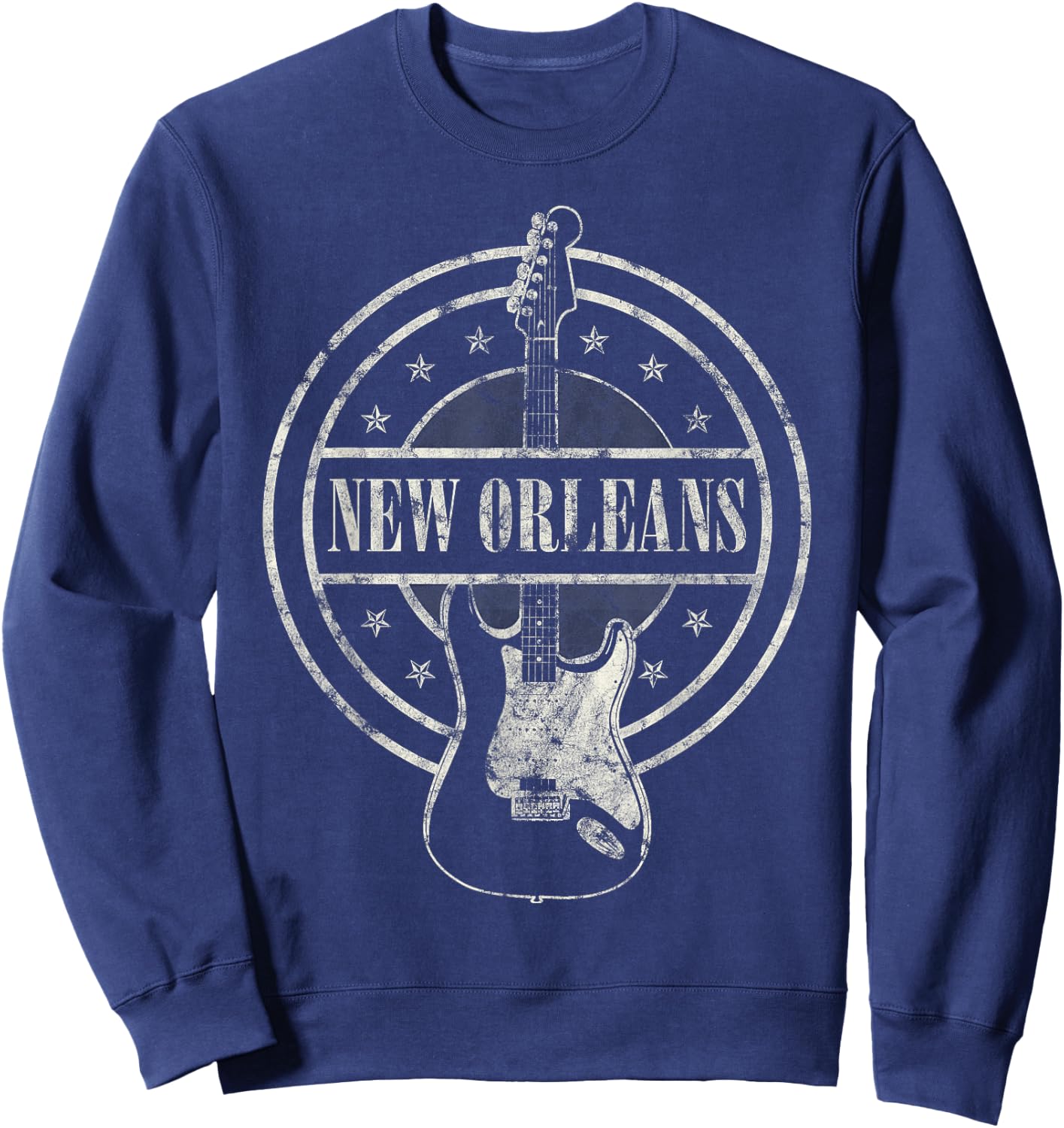 Vintage New Orleans Souvenir Rock and Roll Guitar Player Sweatshirt - Sweatshirt | Navy