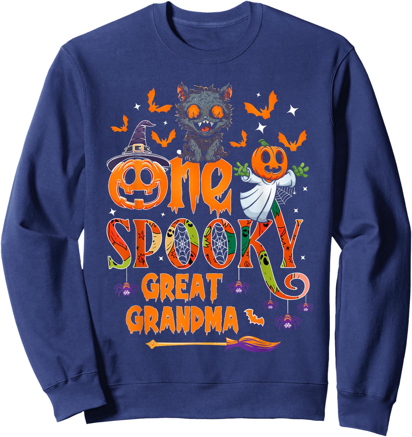 One spooky Great Grandma funny Halloween Grandma cat ghost Sweatshirt - Sweatshirt | Navy