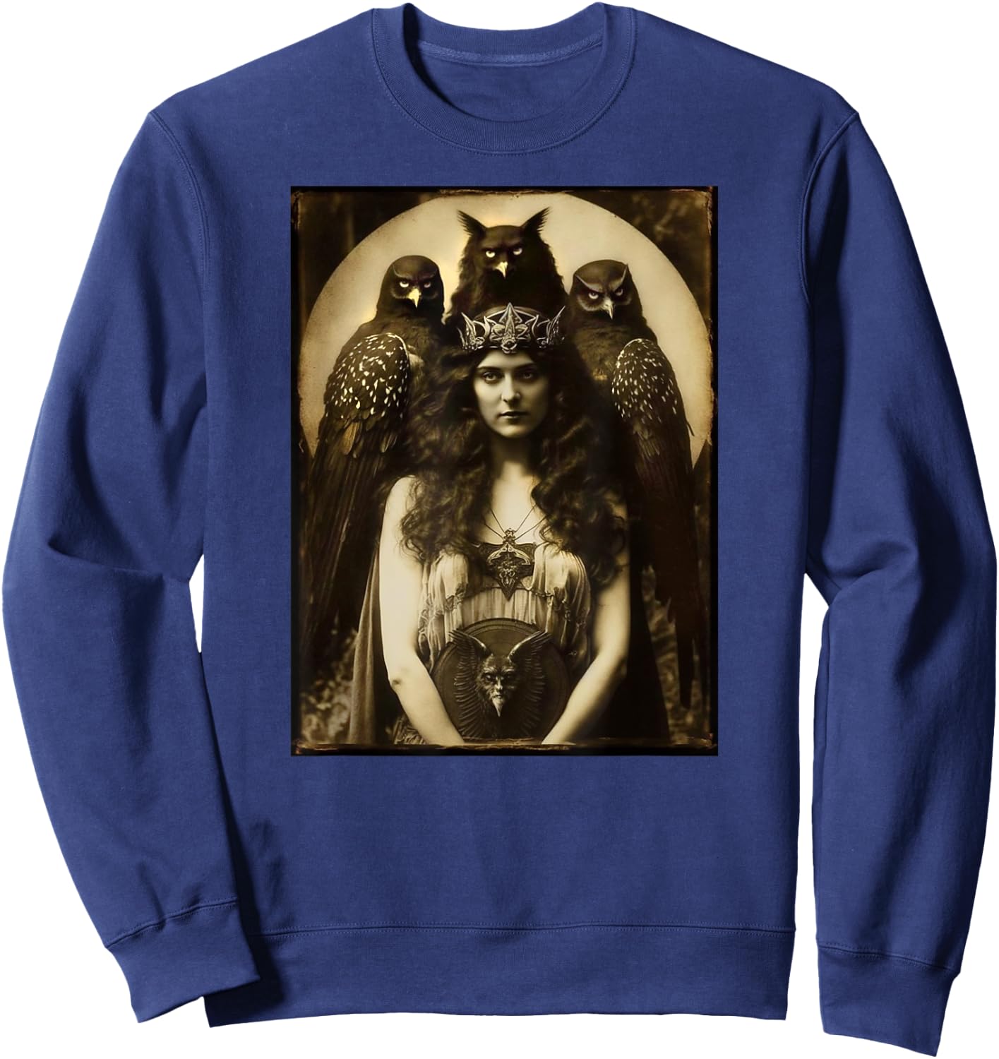 Vintage Witch Sorceress With Raptor Birds 1910s Photography Sweatshirt - Sweatshirt | Navy