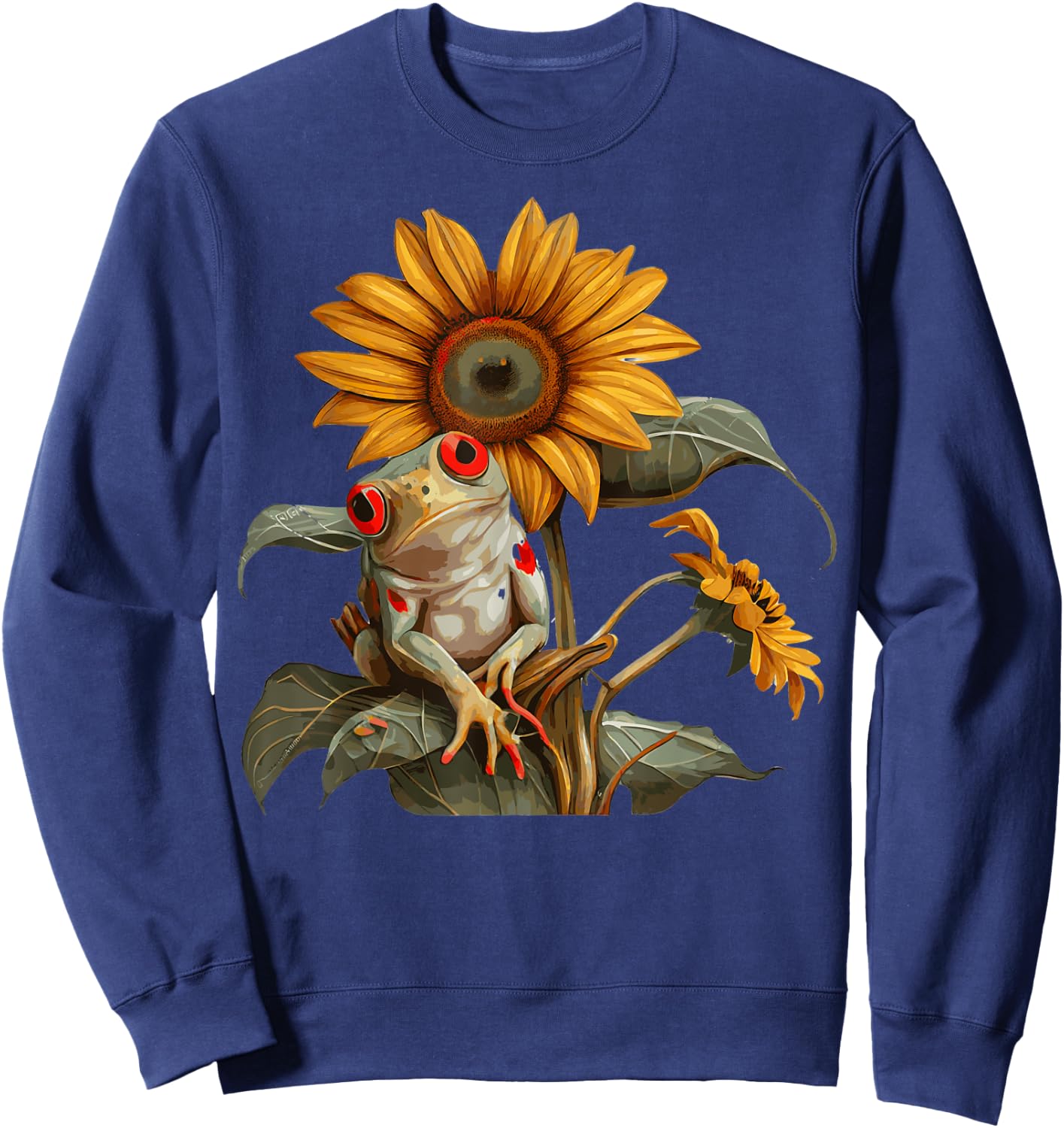 Cute Sunflower Red Eyed Tree Frog Lover Amphibian Sweatshirt - Sweatshirt | Navy