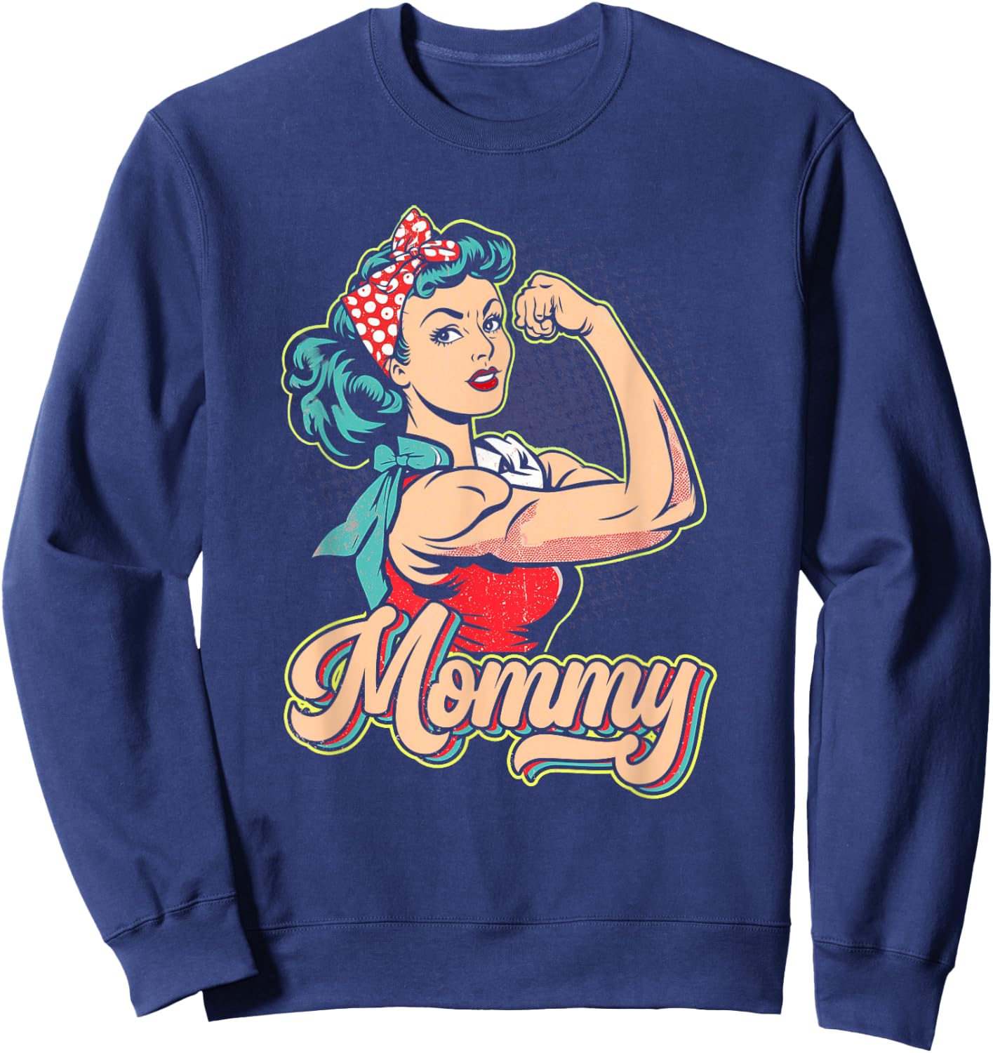 Mommy Muscle Retro Weightlifting And Bodybuilding Gym Mom Sweatshirt - Sweatshirt | Navy