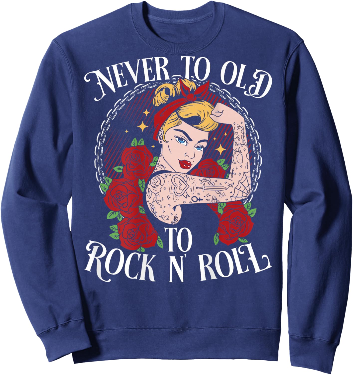 Never Too Old To Rock N'Roll | Rockabilly Sweatshirt - Sweatshirt | Navy