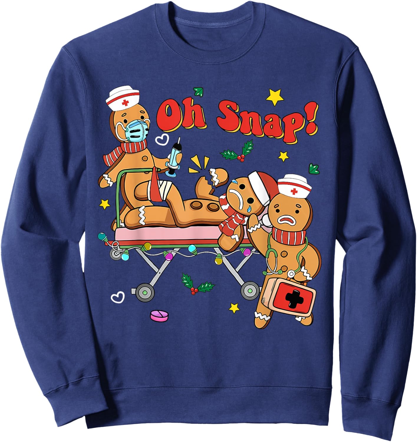 Oh Snap Gingerbread Nurse Christmas Xmas Groovy Retro Funny Sweatshirt - Sweatshirt | Navy