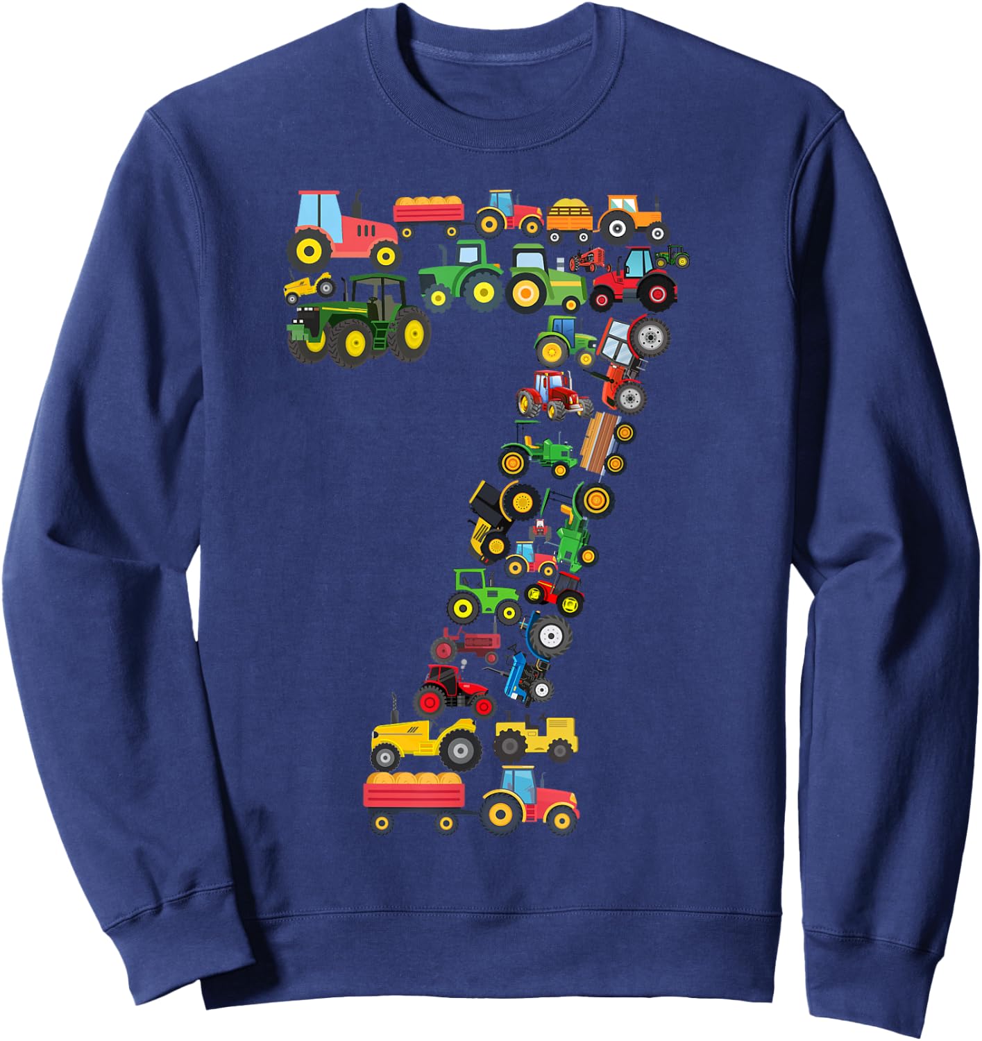 Fun Kids 7th Birthday Farm Tractor 7 Years Old Birthday Sweatshirt - Sweatshirt | Navy