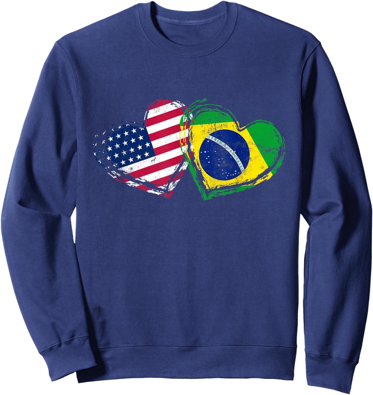 Brazil American Flag Heart Brazilian American Love Sweatshirt - Sweatshirt | Navy