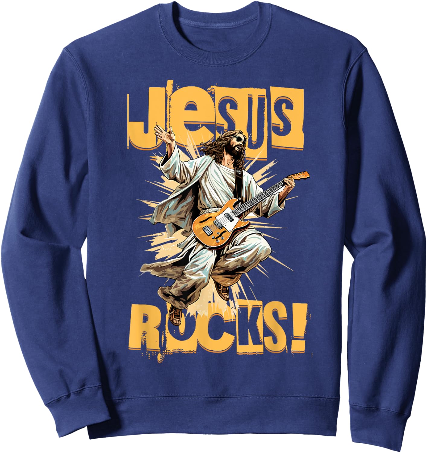 Church and Jesus Is My Jam Funny Jesus Rocks! Guitar Playing Jesus Christ Sweatshirt - Sweatshirt | Navy