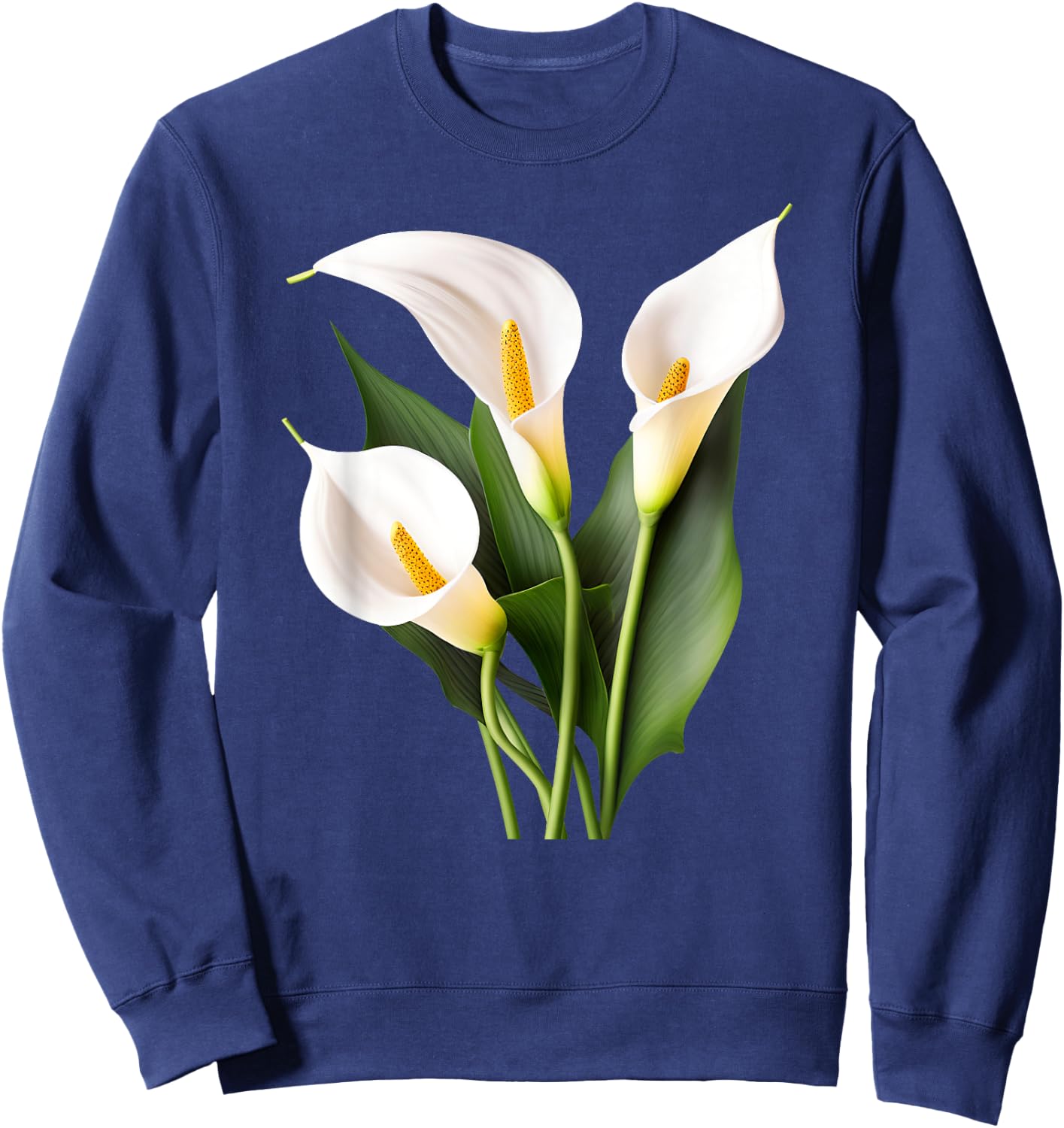White Calla Lily Flower Illustration Novelty Graphic Designs Sweatshirt - Sweatshirt | Navy