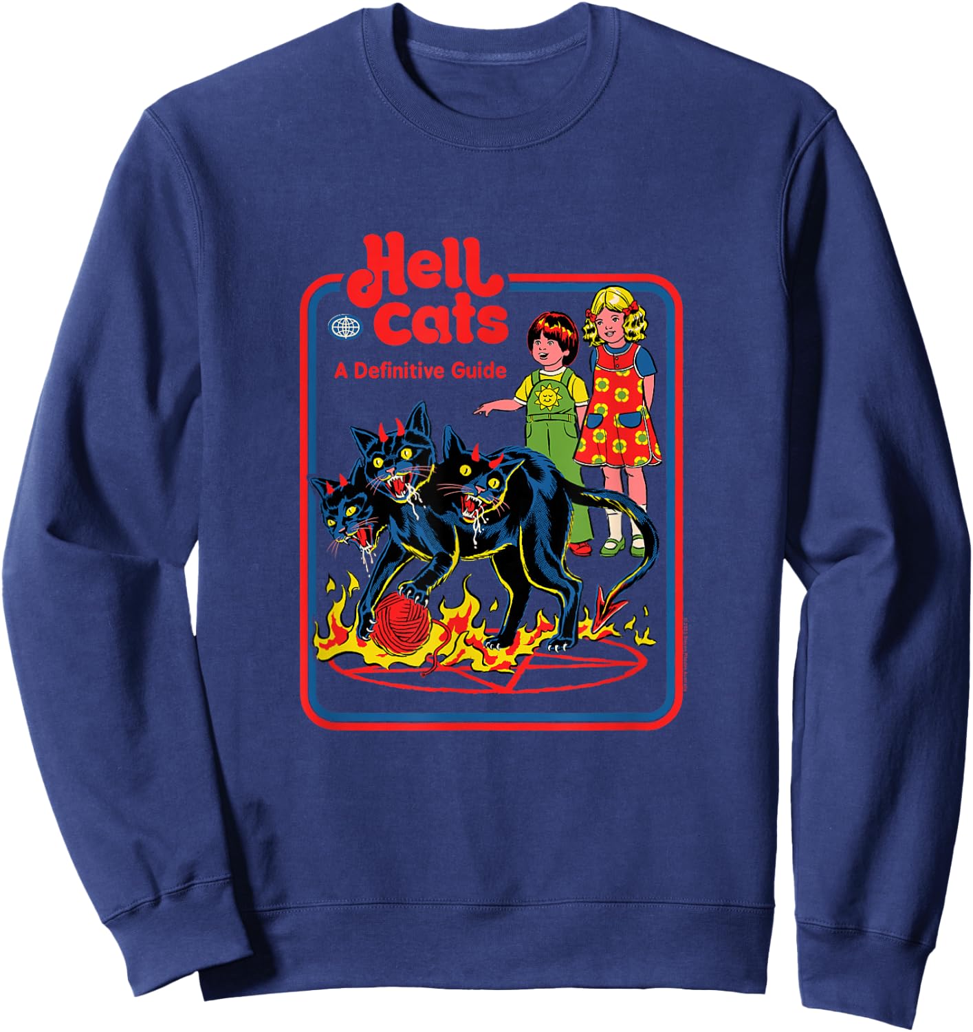 Steven Rhodes Hell Cats: A Definitive Guide Retro Dark Humor Sweatshirt - Sweatshirt | Navy