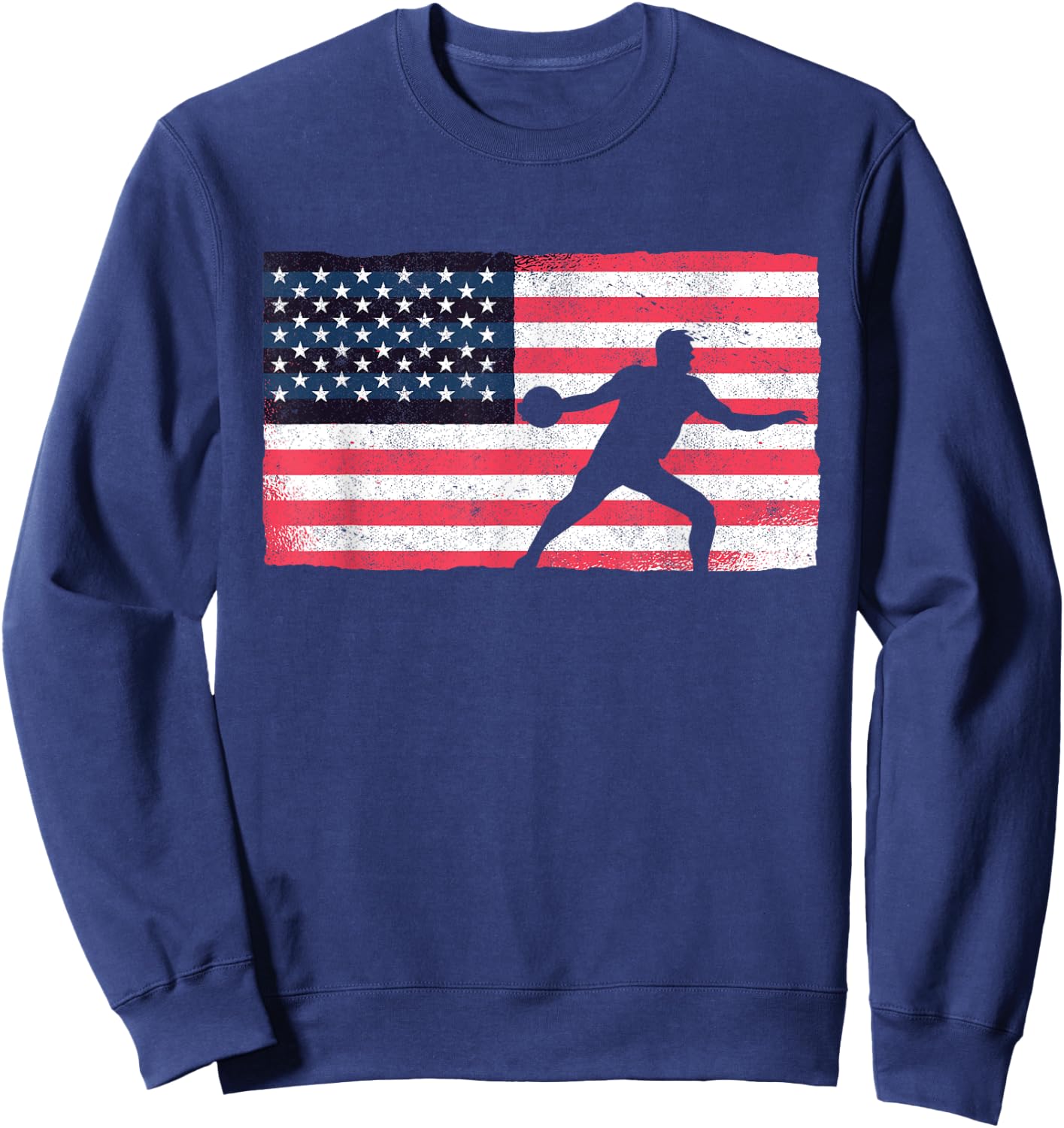 Discus Thrower American Flag Track And Field Throwing Discus Sweatshirt - Sweatshirt | Navy