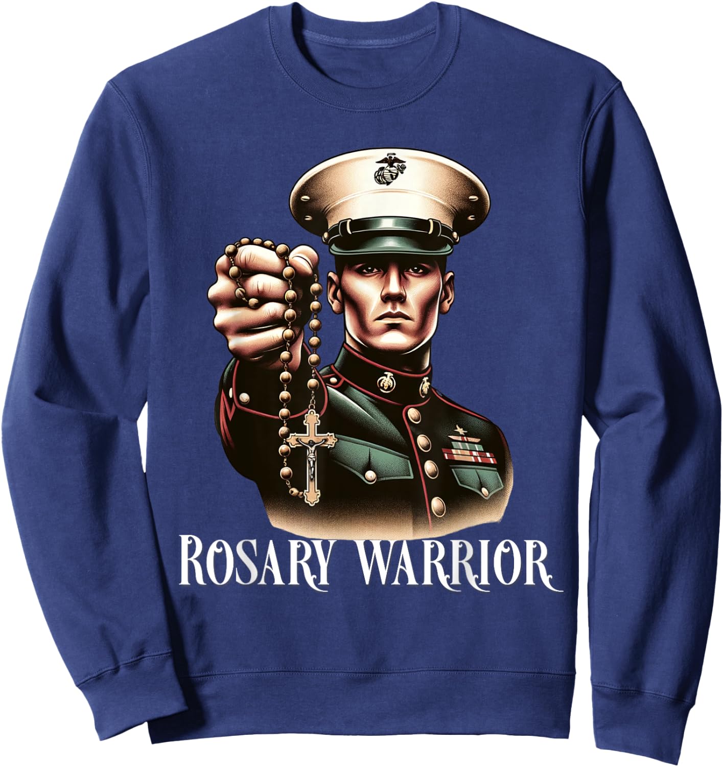 Pray The Rosary Blessed Mother Catholic Sweatshirt - Sweatshirt | Navy