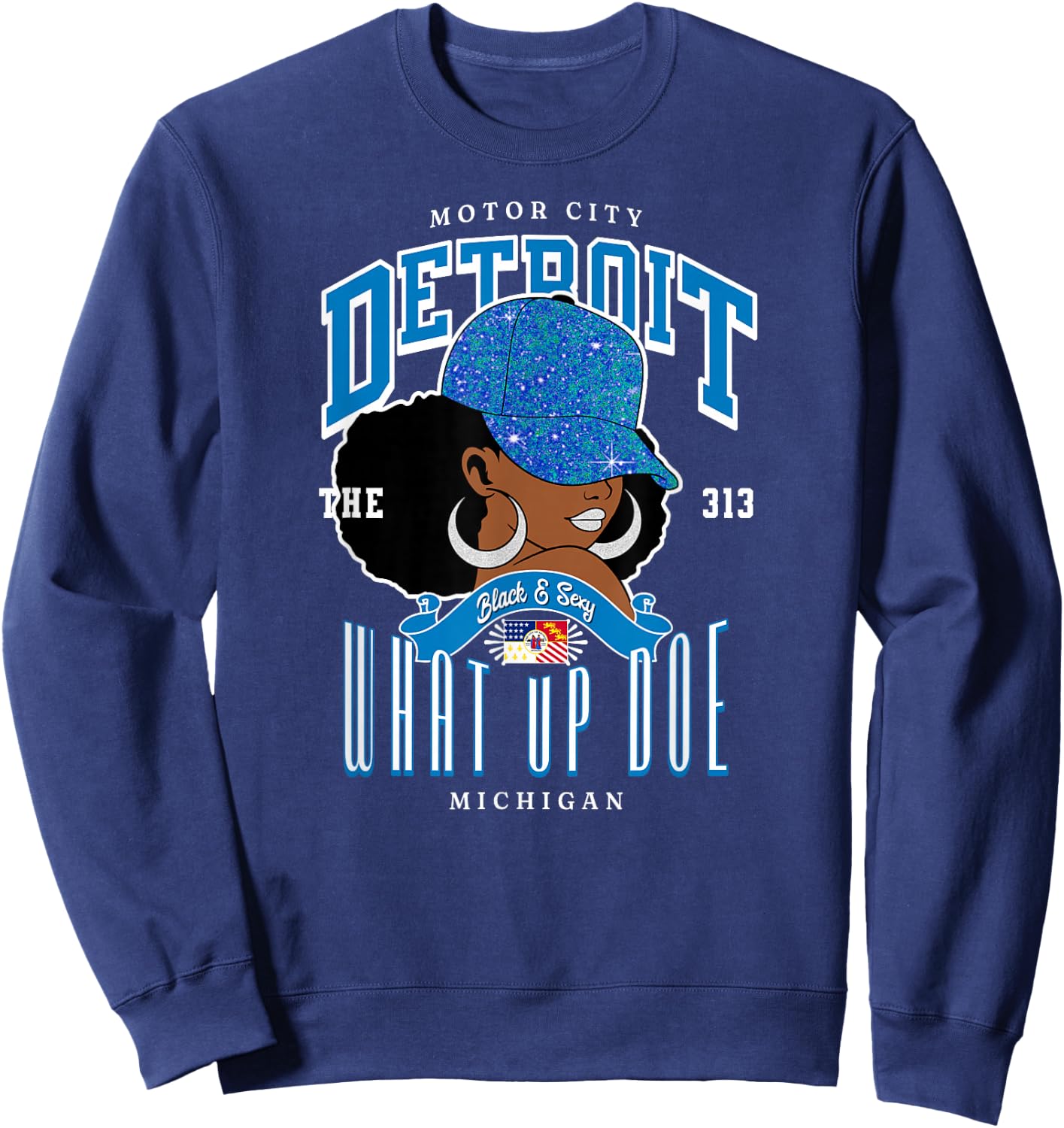 313 Detroit Area Code | Unapologetically Melanated Sweatshirt - Sweatshirt | Navy