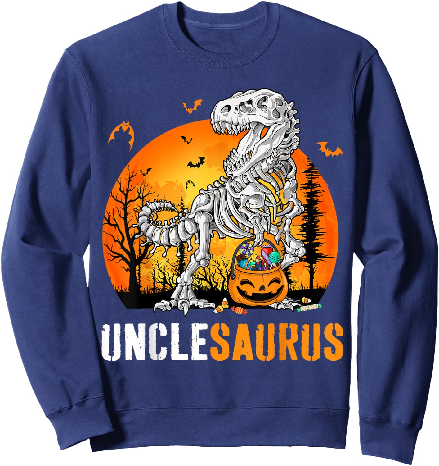 Unclesaurus Dinosaur Skeleton Halloween Uncle Saurus Sweatshirt - Sweatshirt | Navy