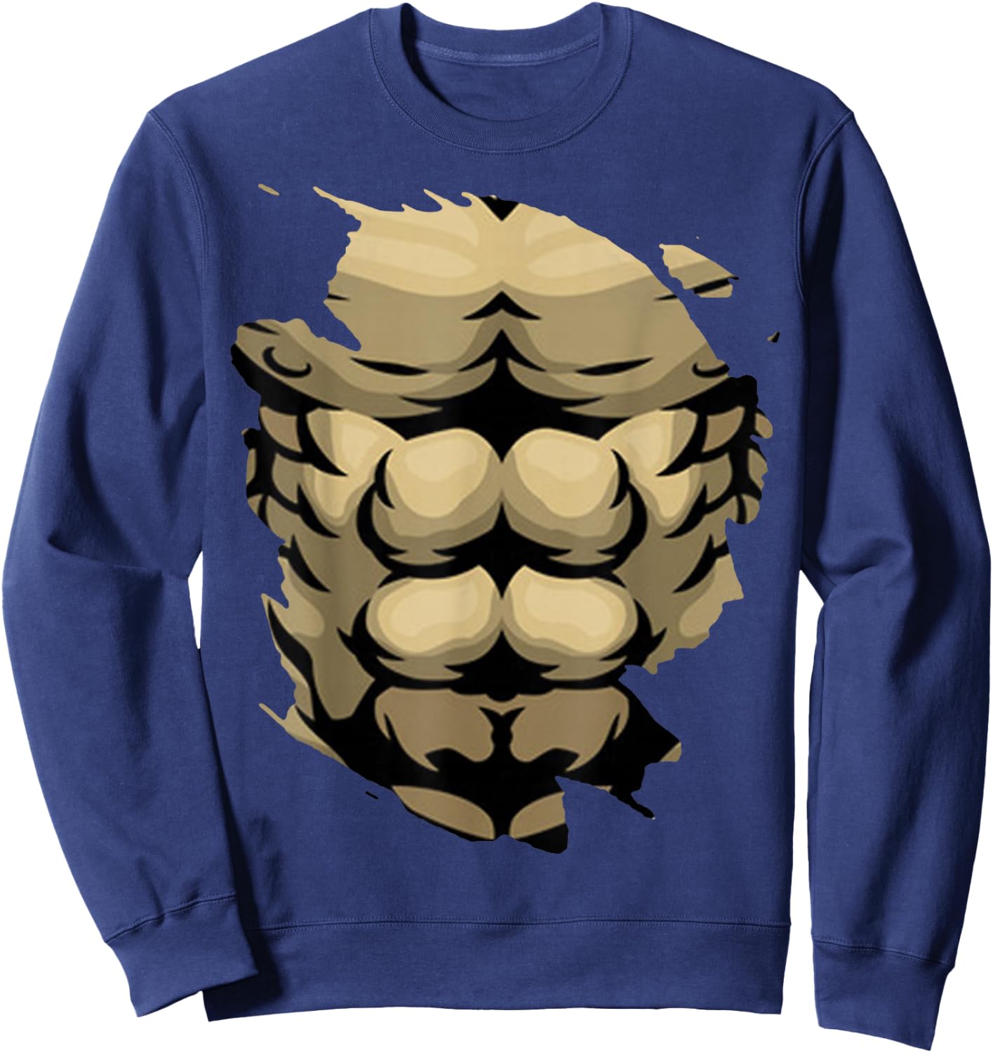 Fake Abs Body Muscle Six Pack Fitness Model Funny Party Torn Sweatshirt - Sweatshirt | Navy