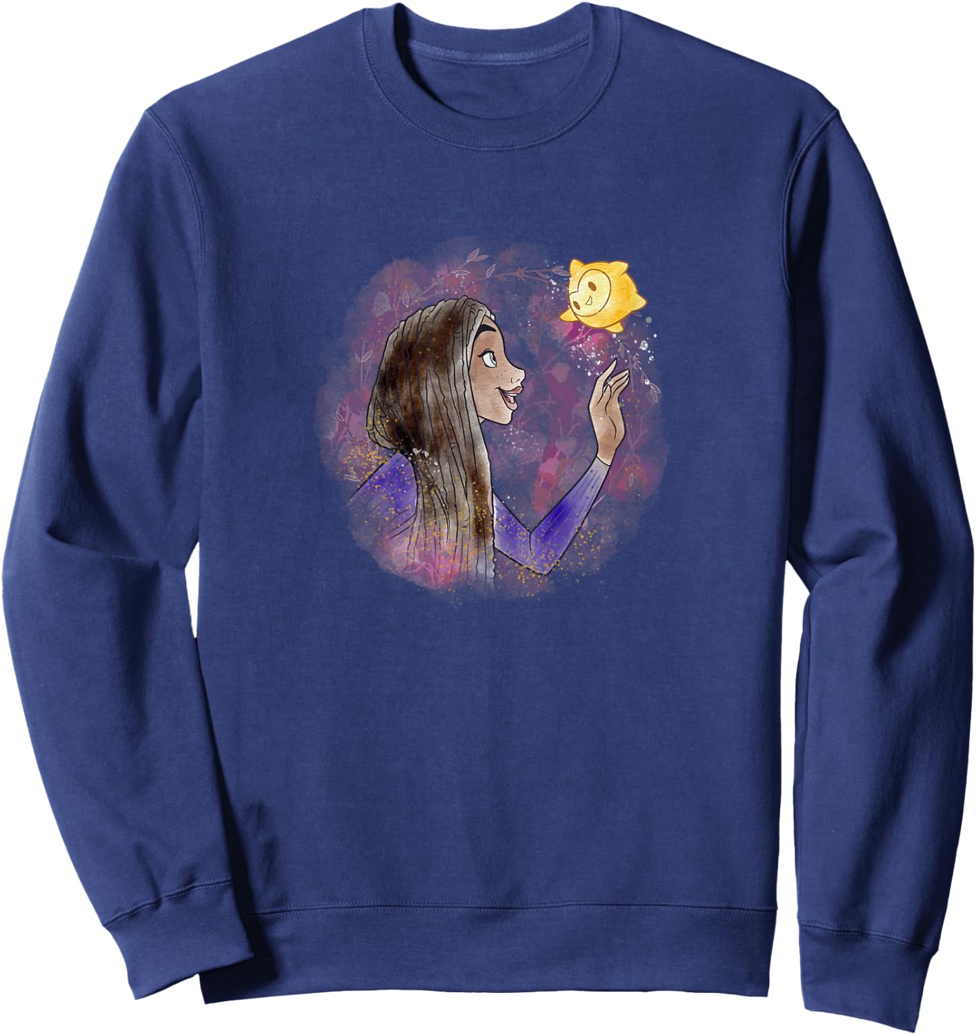 Disney Wish Asha & Star Watercolor Vignette Portrait Sweatshirt - Sweatshirt | Navy