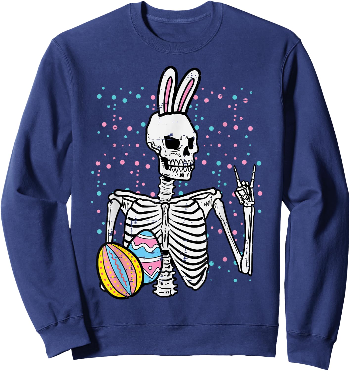 Easter Skeleton Bunny Rock Hand Rocker Boys Kids Men Teens Sweatshirt - Sweatshirt | Navy