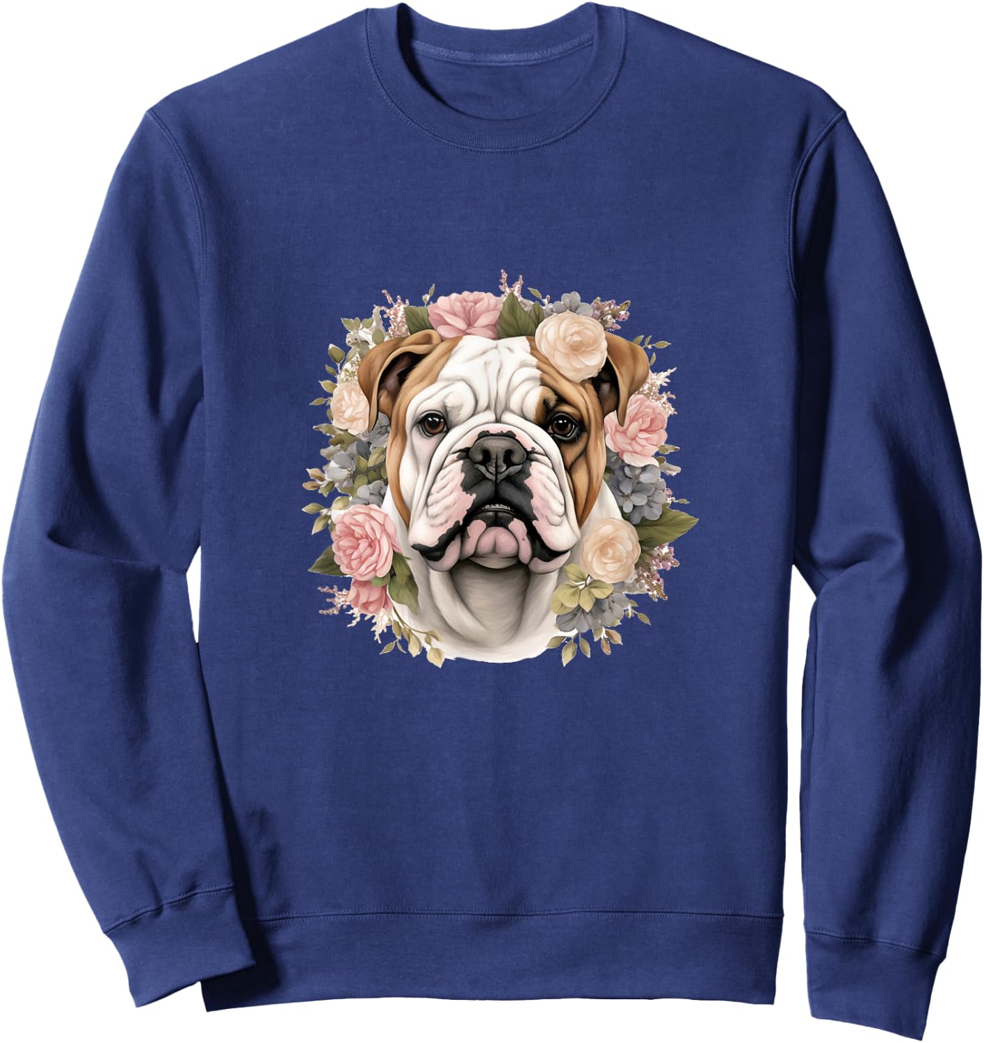 Floral English Bulldog Pastel Flower Border Sweatshirt - Sweatshirt | Navy