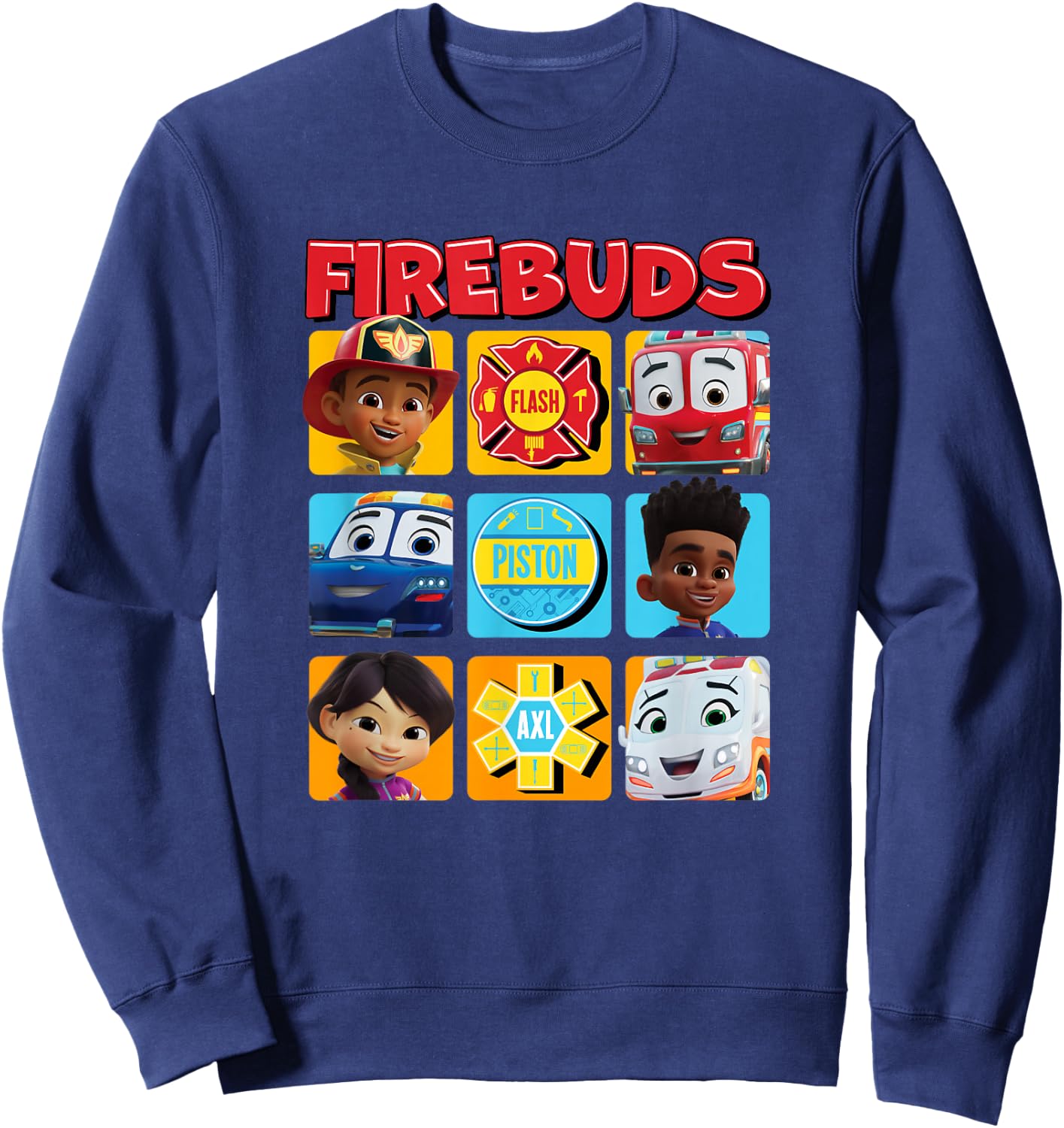 Disney Firebuds Happy Main Characters Panels Big Chest Logo Sweatshirt - Sweatshirt | Navy