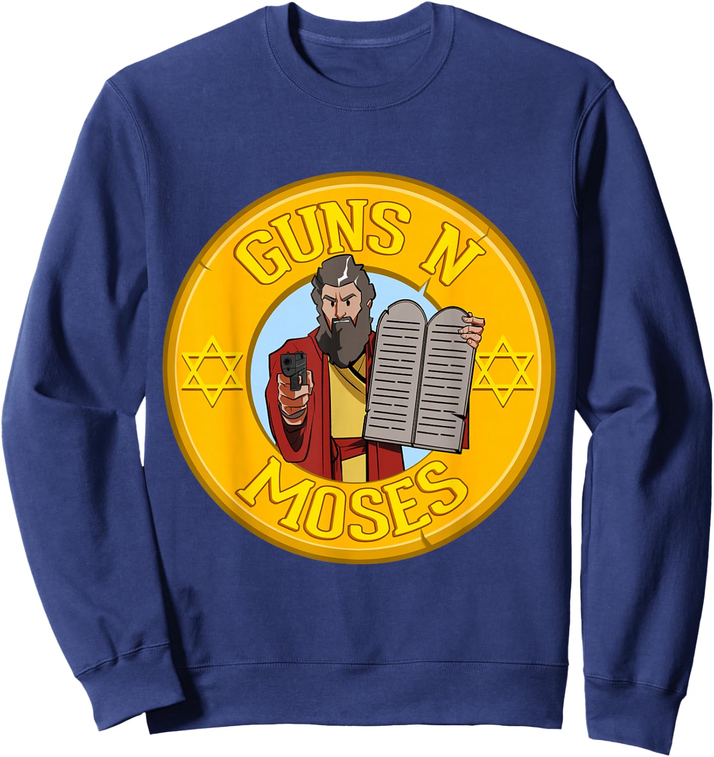 Guns N Moses Jewish Passover Pun Israeli Defense Force Army Sweatshirt - Sweatshirt | Navy