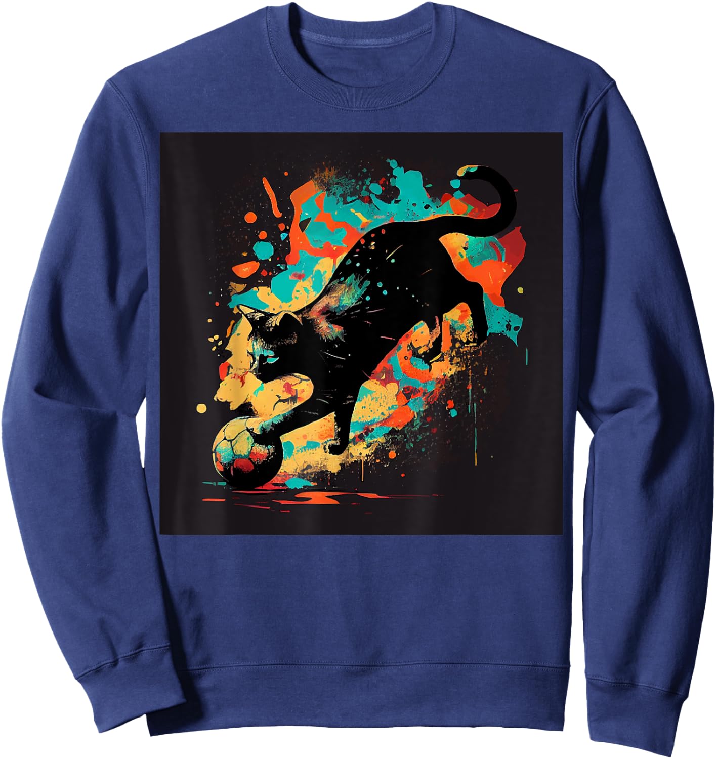 Black Cat Soccer Colorful Sweatshirt - Sweatshirt | Navy