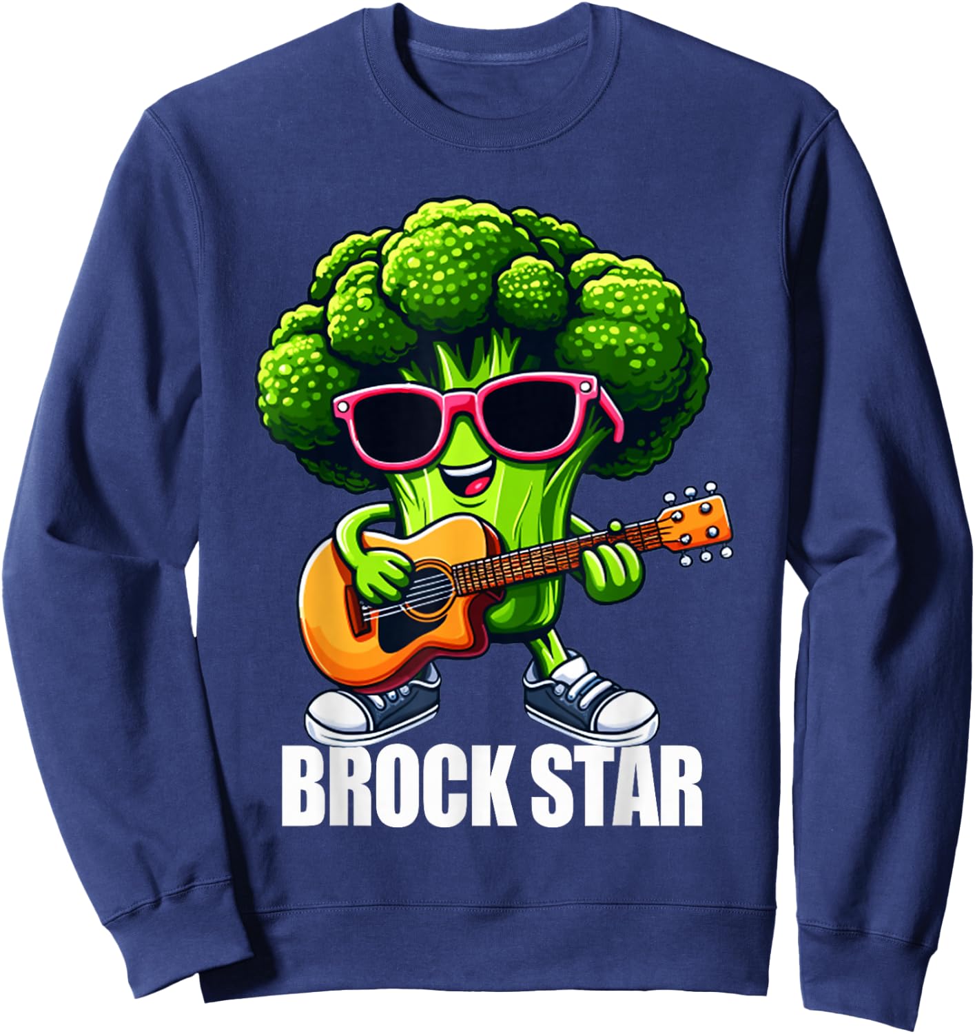 Brock Star Funny Rock and Roll Broccoli Guitar Food Pun Sweatshirt - Sweatshirt | Navy