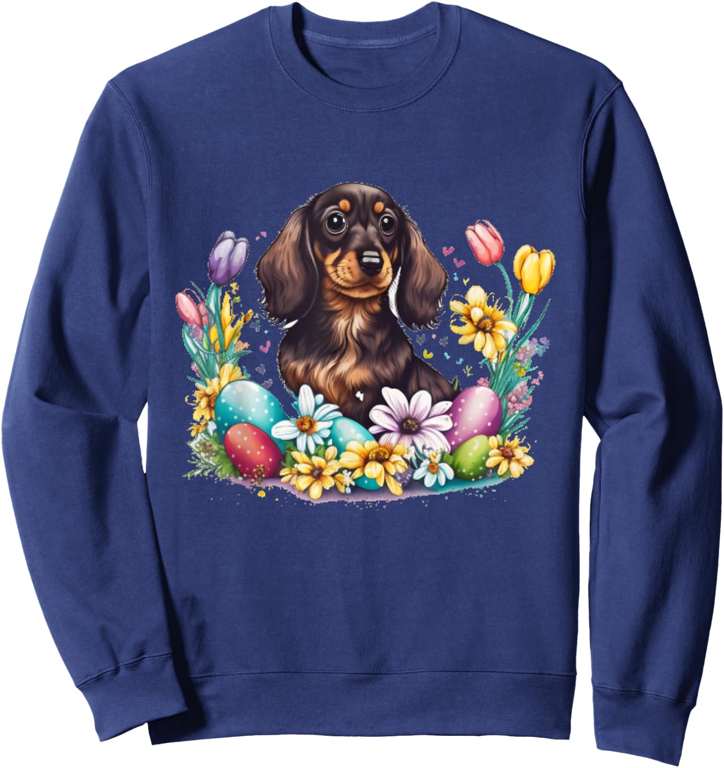 Cute Dachshund Easter Day Wiener Weiner Easter Egg Sweatshirt - Sweatshirt | Navy