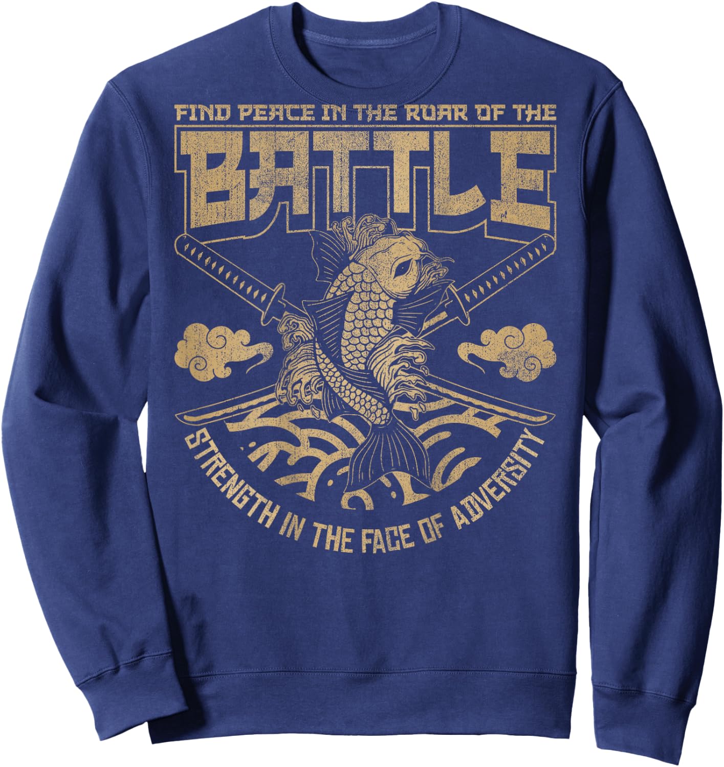 Japanese Koi fish and Samurai sword, Japanese (ART BACK) Sweatshirt - Sweatshirt | Navy