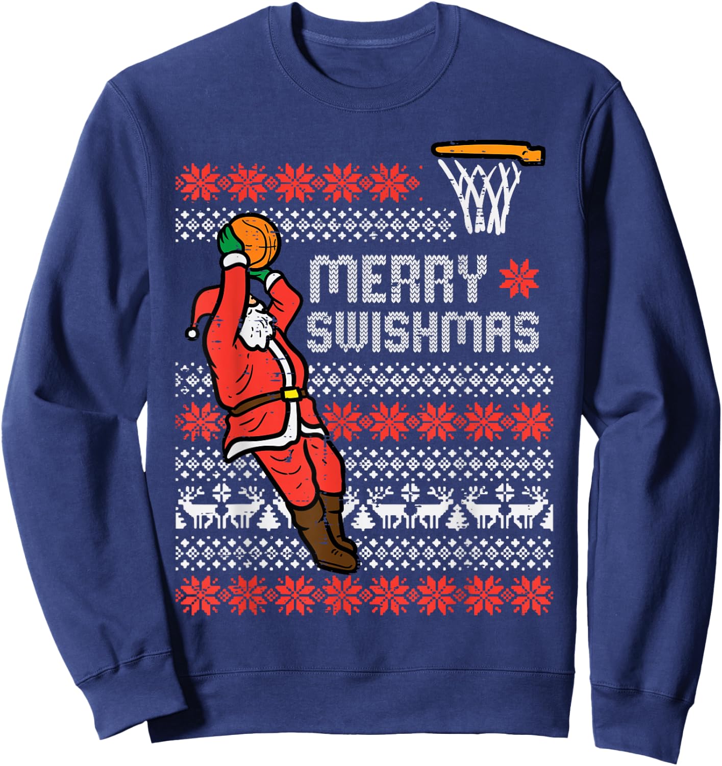 Merry Swishmas Basketball Ugly Christmas Xmas Men Boys Kids Sweatshirt - Sweatshirt | Navy