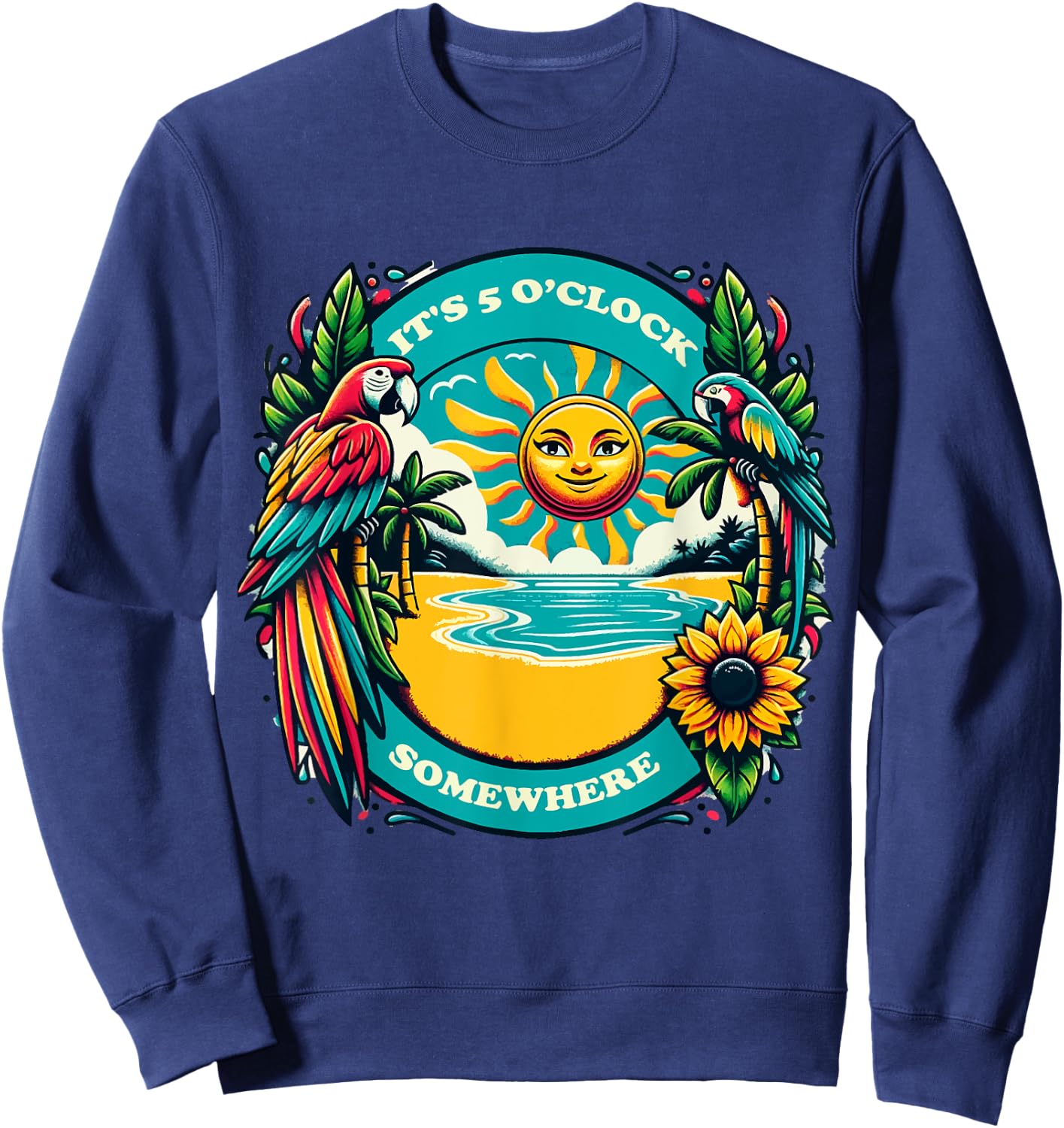 It's 5 O’clock Somewhere-Parrot Summer Beach Sweatshirt - Sweatshirt | Navy