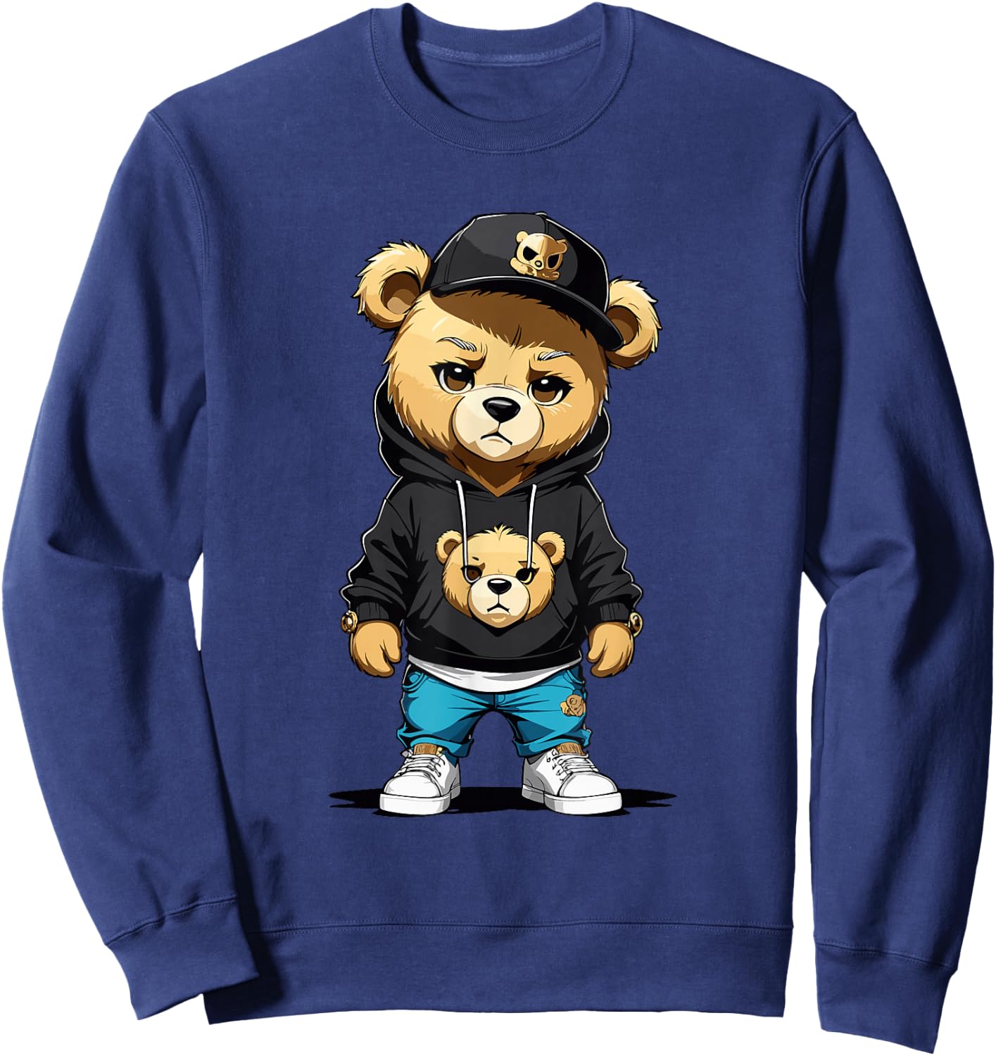 Teddy Bear Gangster in Hip Hop Street Clothes Sweatshirt - Sweatshirt | Navy
