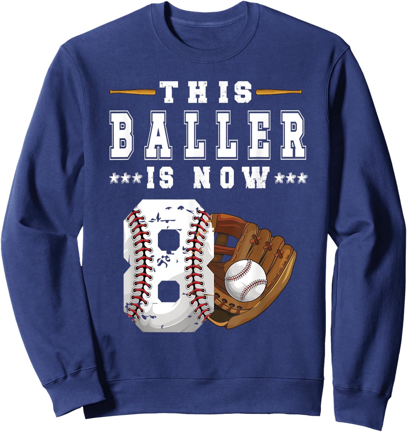 8th Birthday Baseball Boy Eight Year Old Baseball Player Sweatshirt - Sweatshirt | Navy