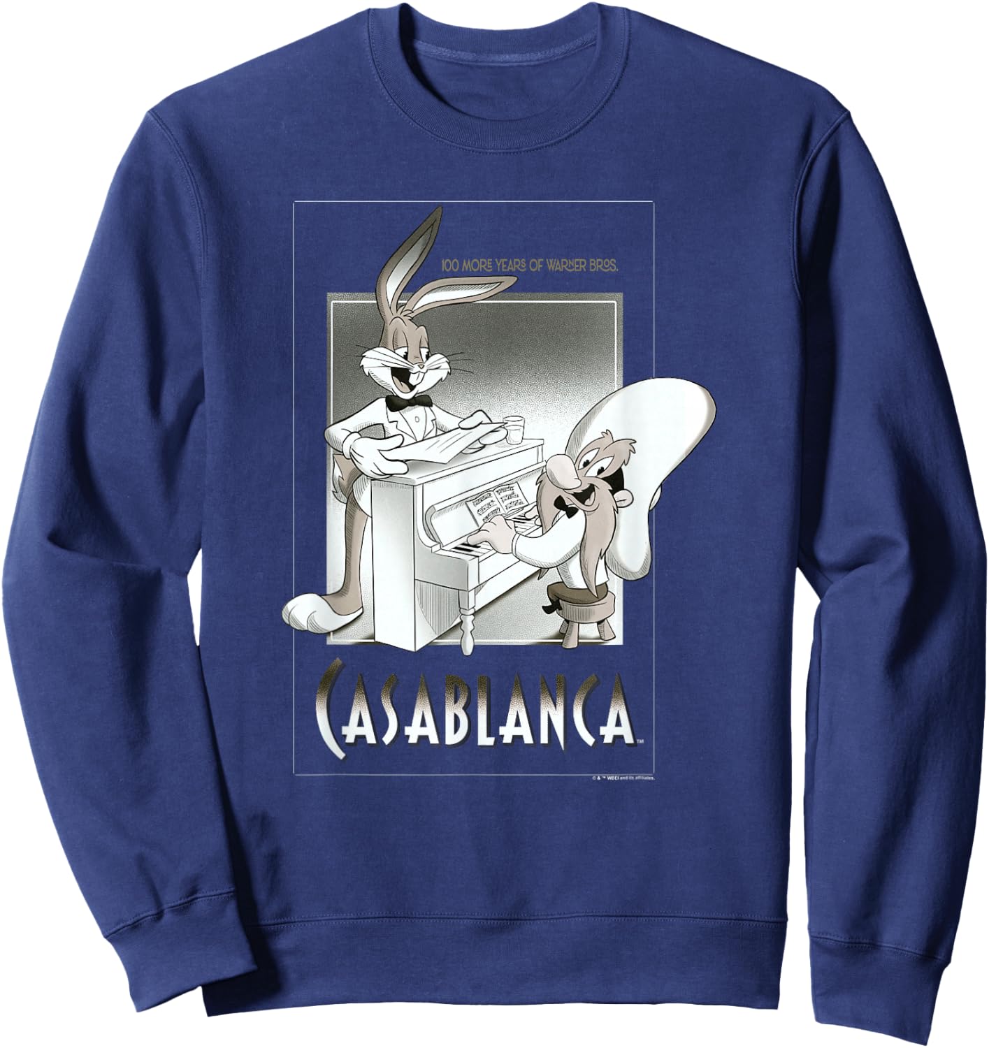 WB 100 Looney Tunes Classic Casablanca Vintage Movie Poster Sweatshirt - Sweatshirt | Navy