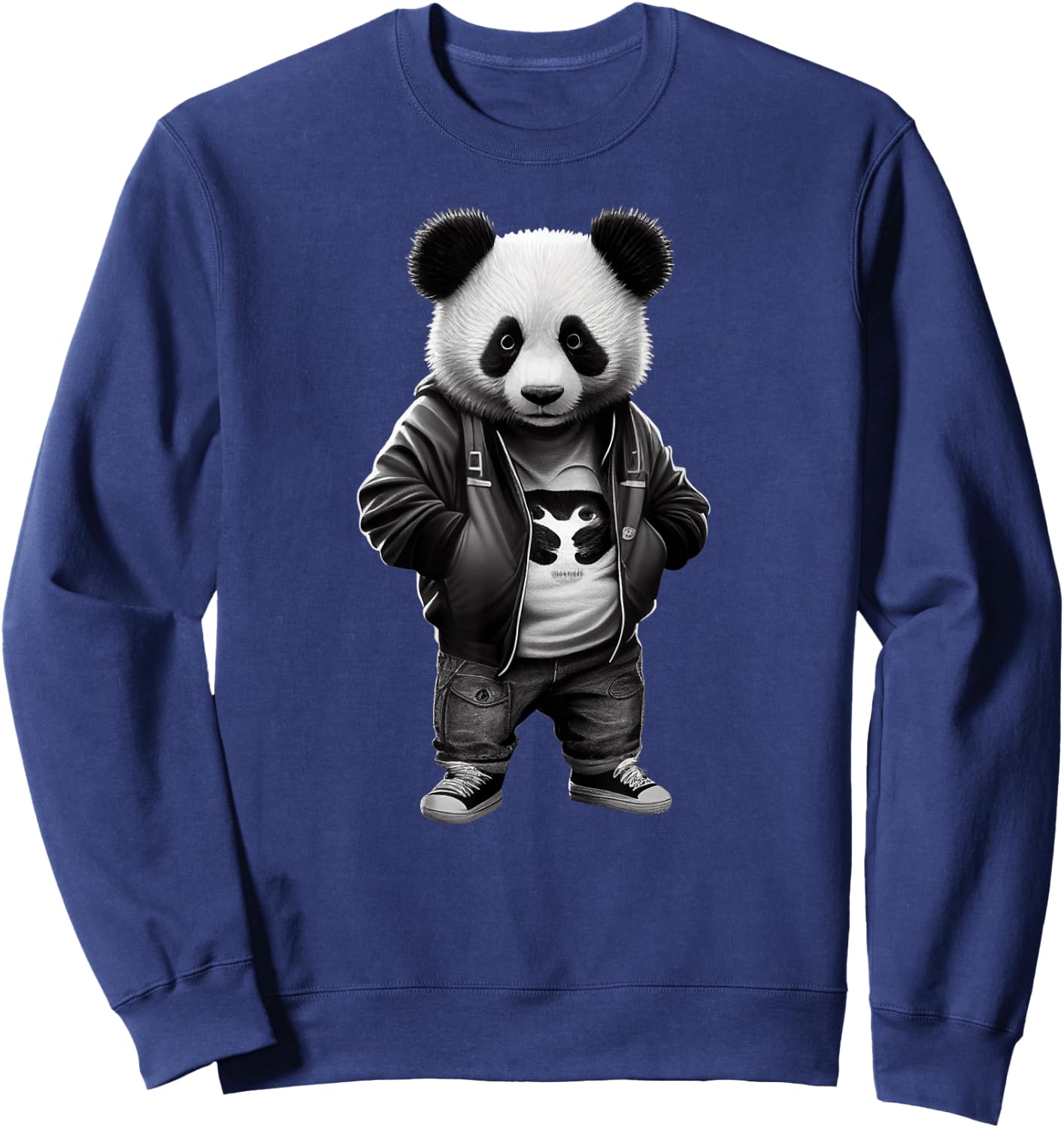 Black and White Panda with Cool Cute Sportswear Sweatshirt - Sweatshirt | Navy