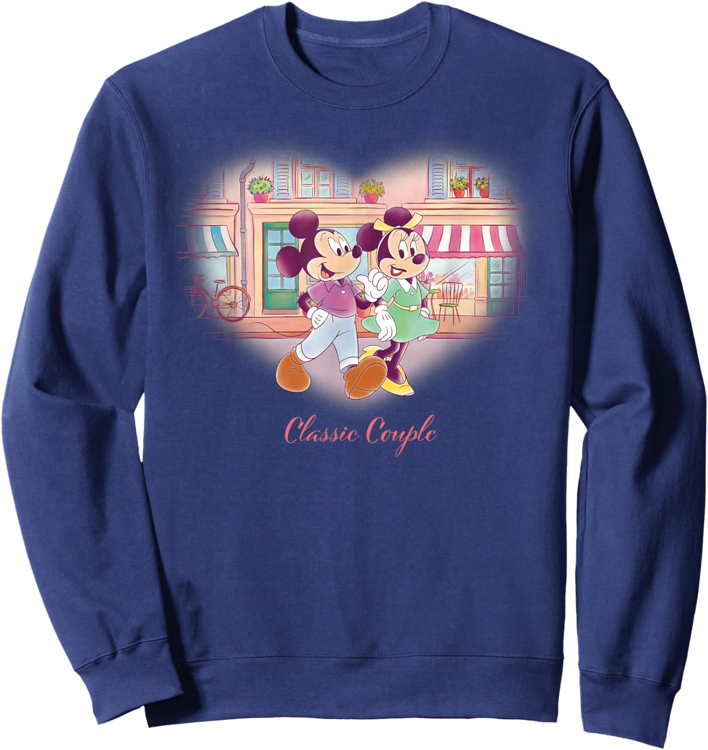 Disney Mickey & Minnie Classic Couple Retro Heart Stroll Sweatshirt - Sweatshirt | Navy
