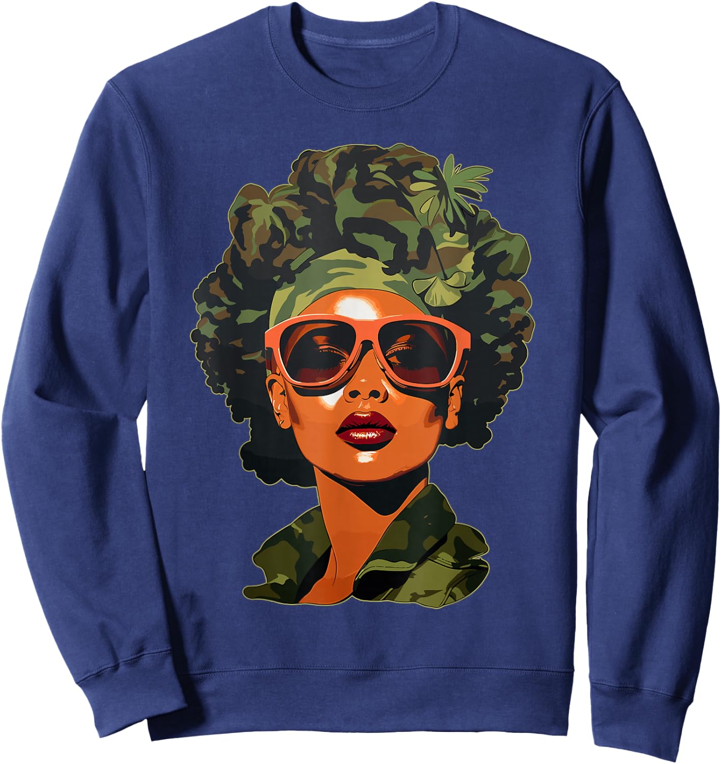 Strong Black Woman, African American, Camouflage, Black Girl Sweatshirt - Sweatshirt | Navy
