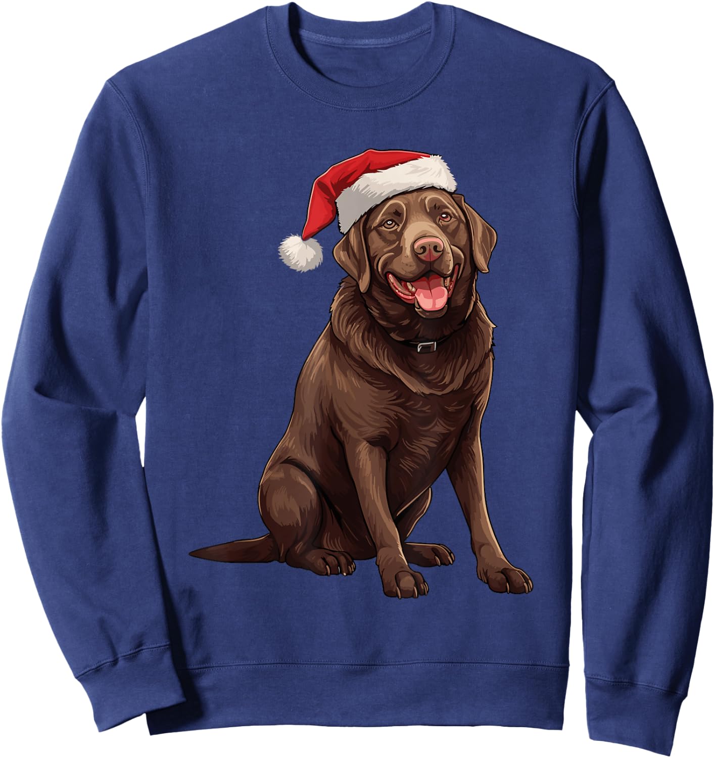 Chocolate Labrador Dog Christmas Santa Hat Xmas Pajama Men Women Kids Sweatshirt - Sweatshirt | Navy