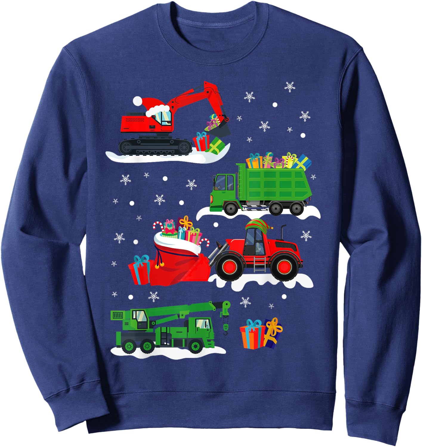 Construction Vehicle Christmas Red Trucks Winter Boys Kids Sweatshirt - Sweatshirt | Navy