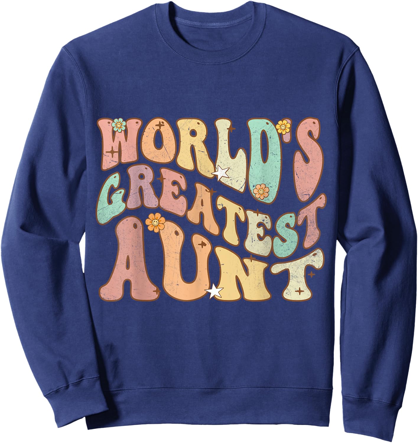 Groovy Retro Vintage World's Greatest Aunt Matching Family Sweatshirt - Sweatshirt | Navy