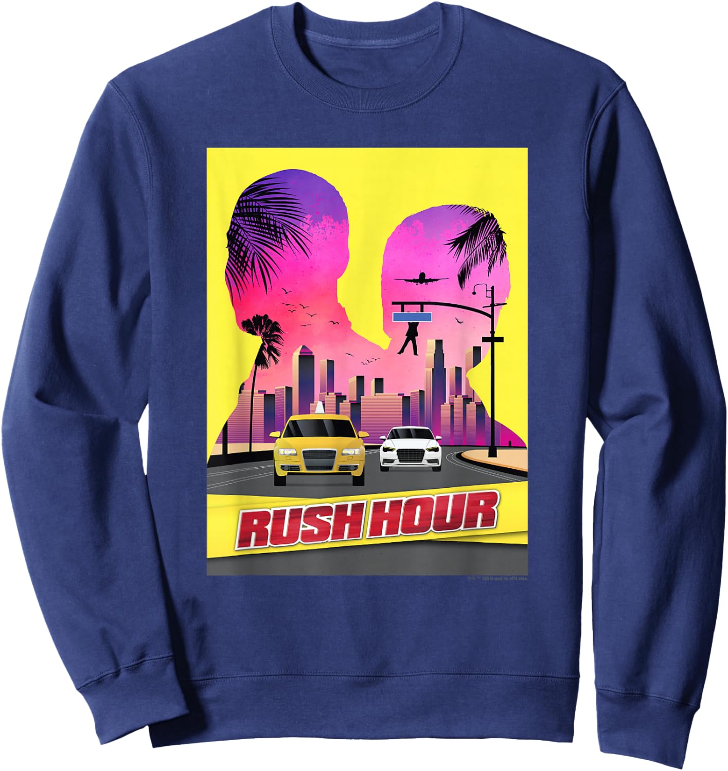 WB100 Rush Hour Retro City Skyline Partner Silhouette Poster Sweatshirt - Sweatshirt | Navy