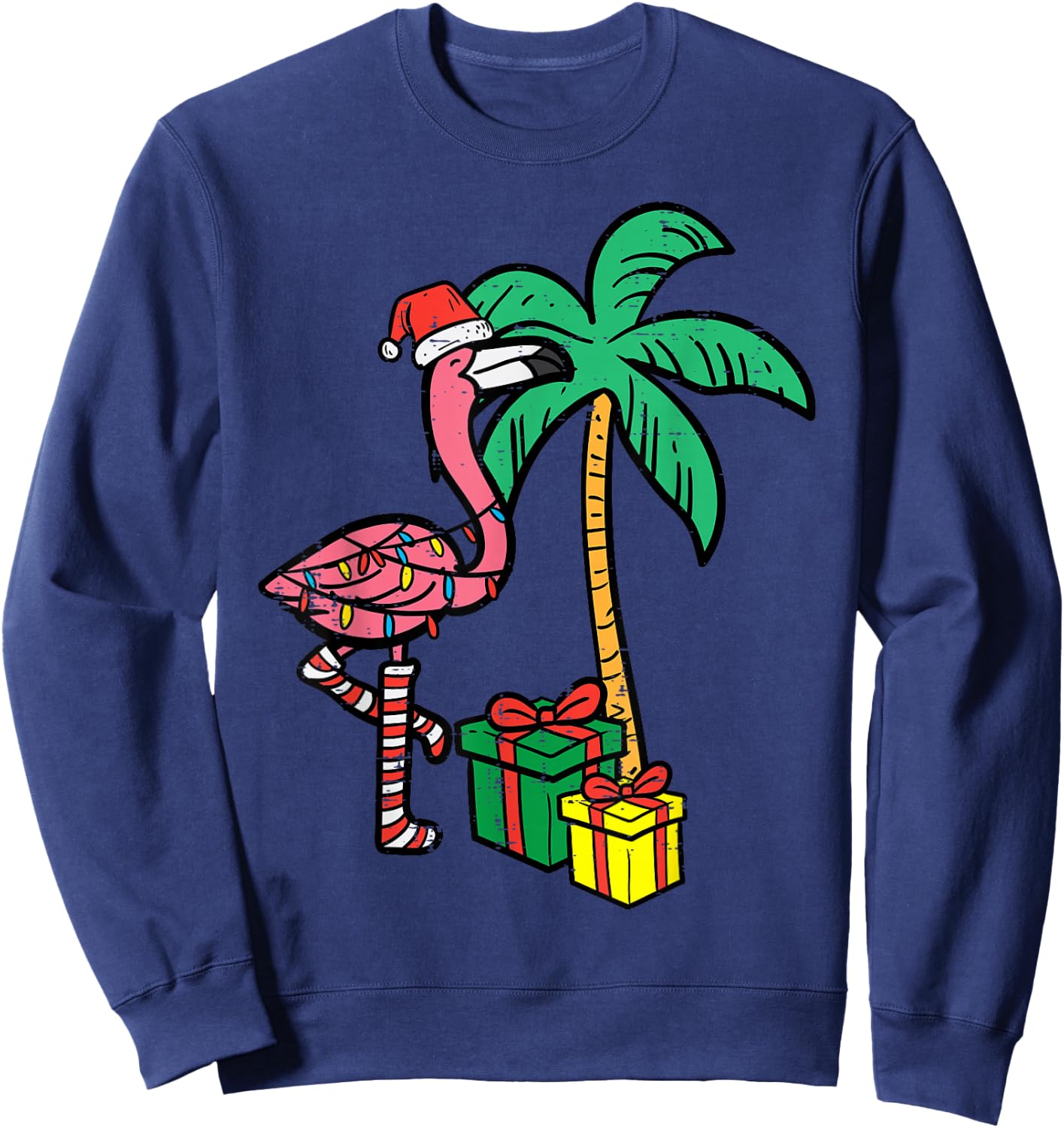 Christmas Flamingo Palm Tree Funny Xmas Beach Men Women Kids Sweatshirt - Sweatshirt | Navy