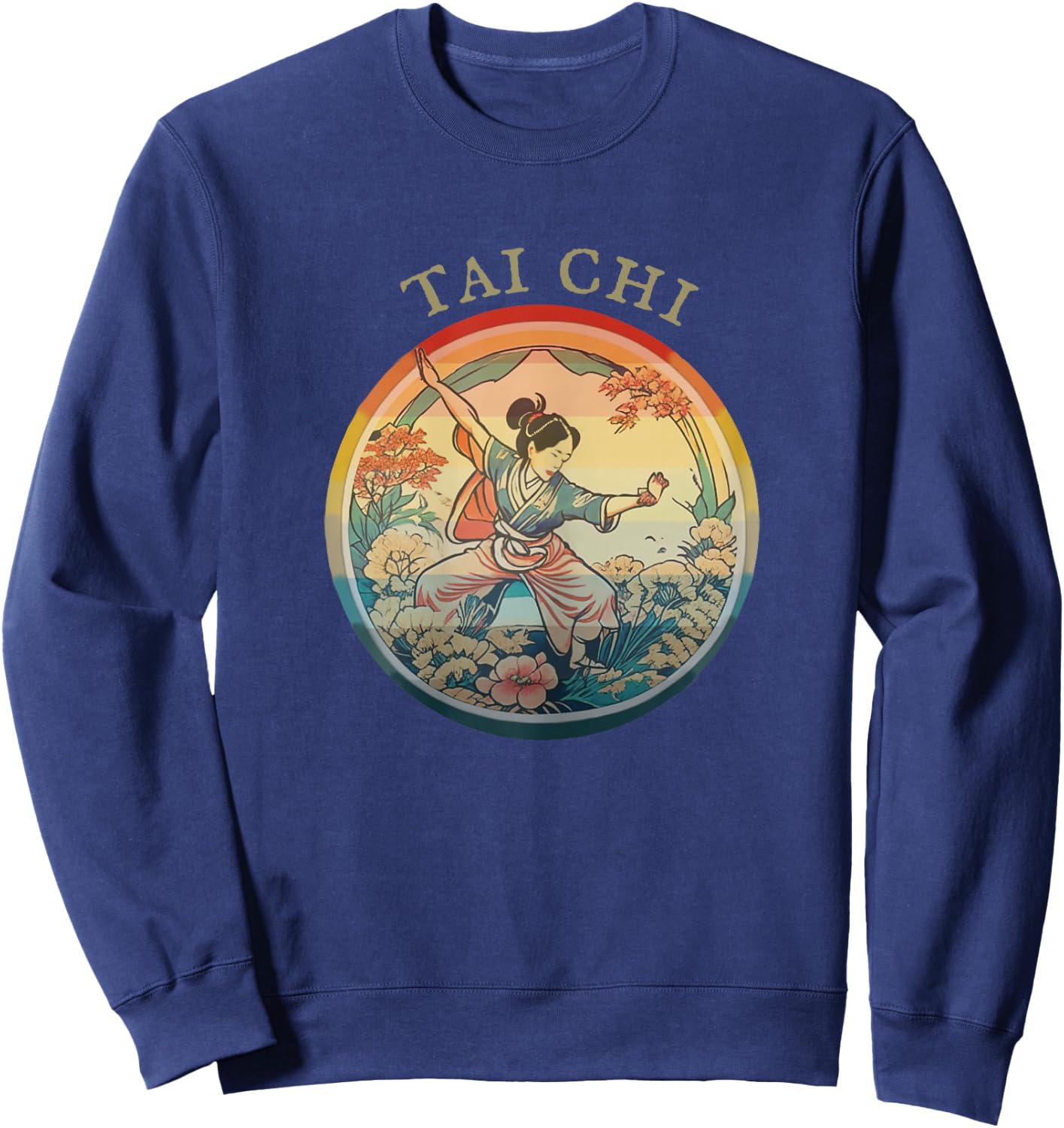 Women Tai Chi, Vintage historic Retro drawing, Harmony Flow Sweatshirt - Sweatshirt | Navy