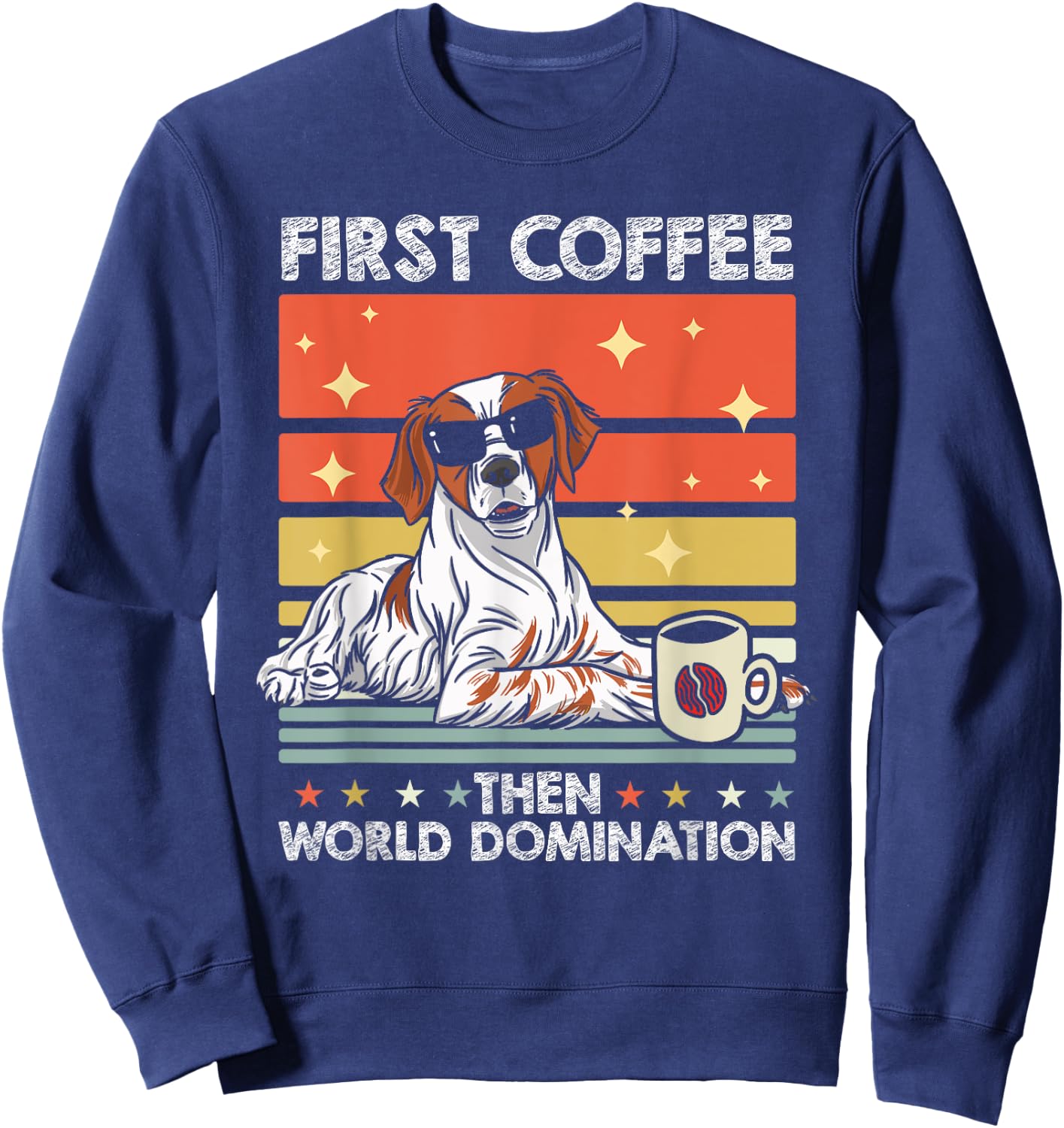 Retro Dog Breed Coffee Subglasses - Vintage Brittany Spaniel Sweatshirt - Sweatshirt | Navy